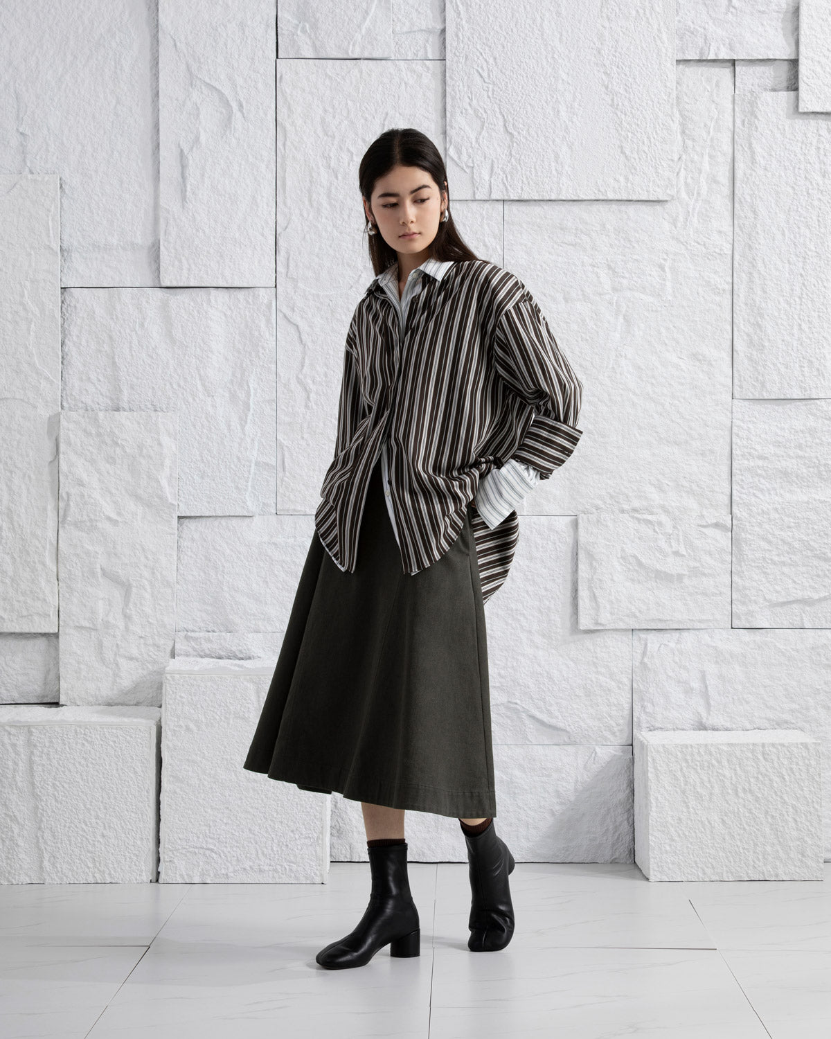 Dk Cedar/ Aquamarine Stripe Striped Back Slit Shirt Womens Long Striped Button Up Shirt Relaxed Fit Layering Dress Shirt
