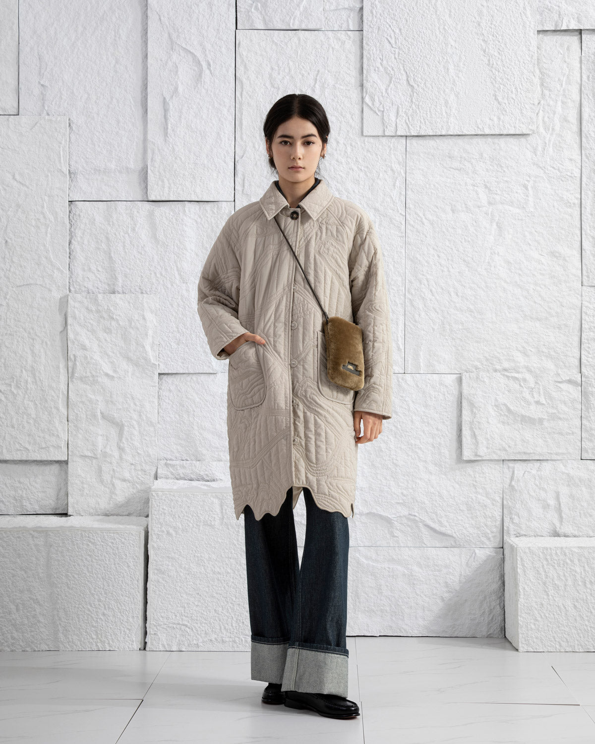 Lead Grey X Shearling Mini Sheepskin Phone Crossbody Womens Leather Phone Crossbody Bag Small Shoulder Bag Sheepskin Exterior