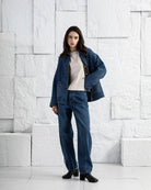 Mid Indigo Denim Worker Jacket Womens Chore Jacket Unlined Womens Coat Denim Collared Jacket