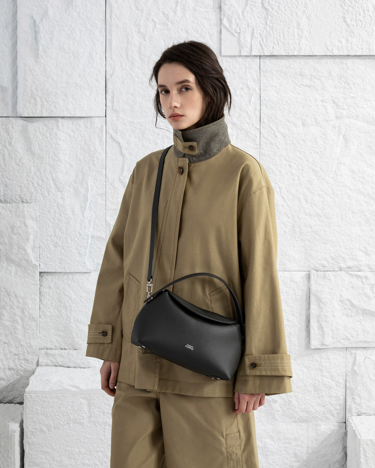 Moonless Night Medium Cradle Shoulder Leather Cradle Shoulder Bag Medium Accessories Bag Black Leather Womens Bag