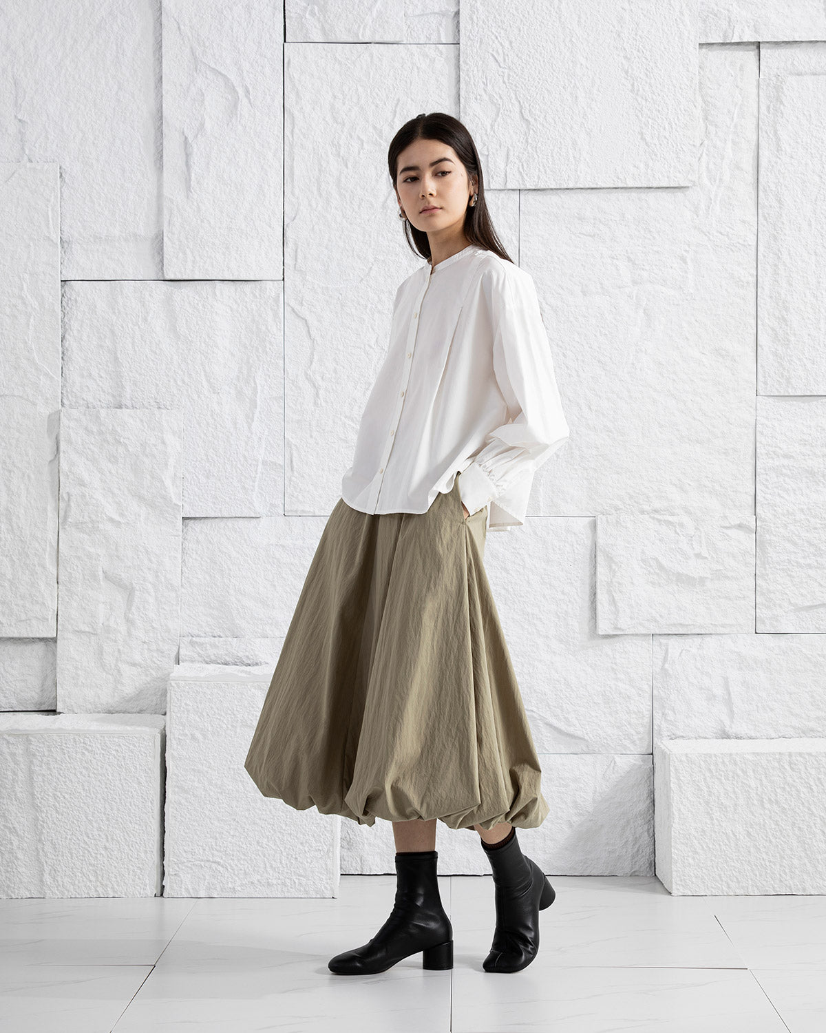 Lead Grey Balloon Skirt Womens Long Skirt Wide Puff Skirt Textured Long Skirt