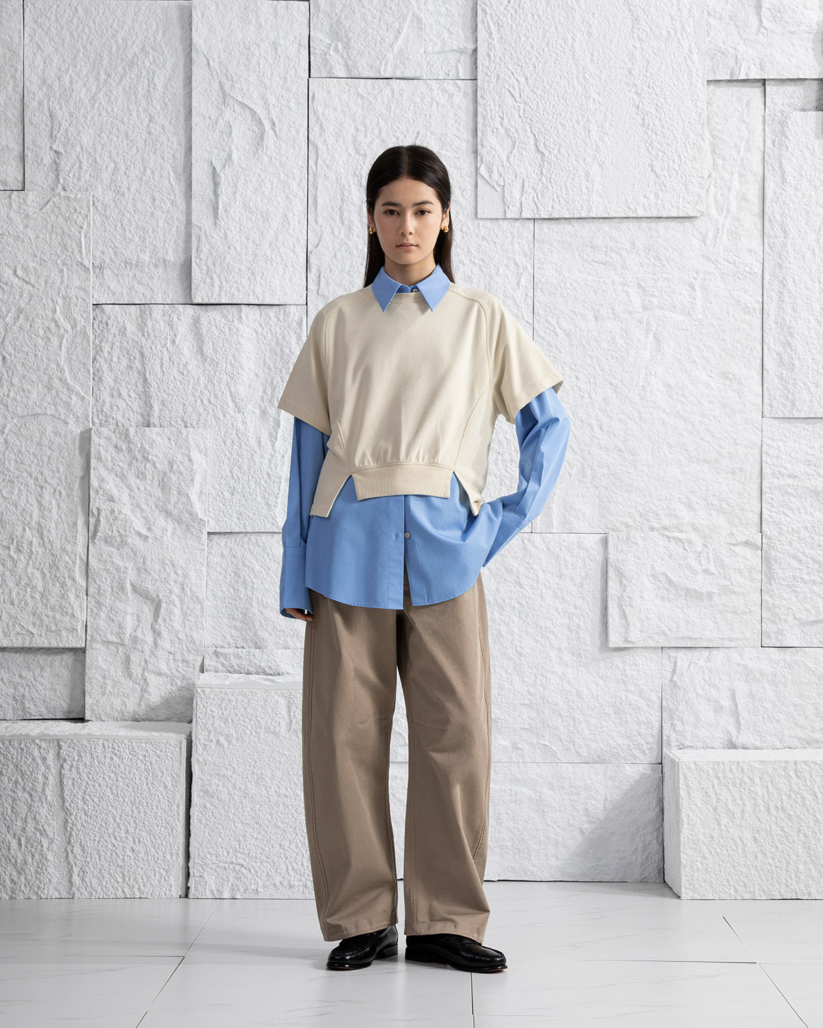 Seedpearl Panel SS Sweatshirt Womens Relaxed Fit Short Sleeve Sweatshirt Womens Pullover Crew Neck Layering Shirt
