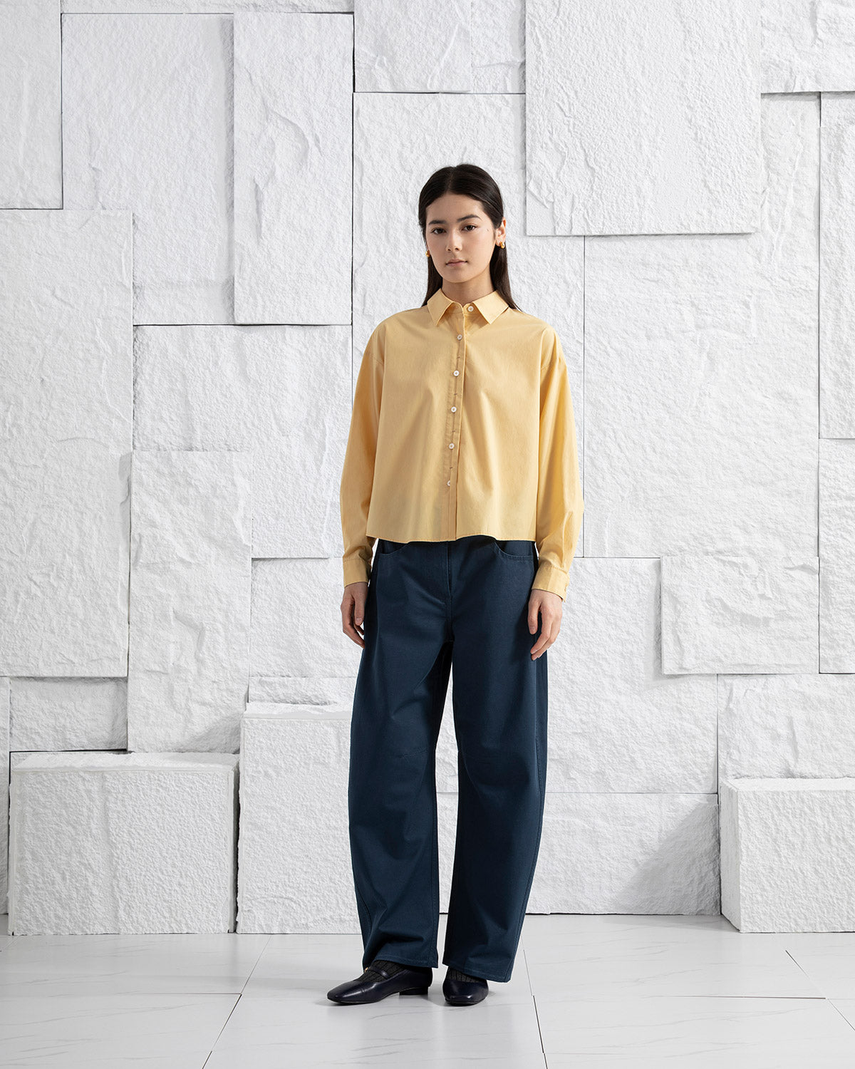 Rattan Crop Boxy Shirt Womens Button Up Cotton Casual Shirt Long Sleeve Dress Shirt Collared Cropped