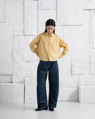Rattan Crop Boxy Shirt Womens Button Up Cotton Casual Shirt Long Sleeve Dress Shirt Collared Cropped