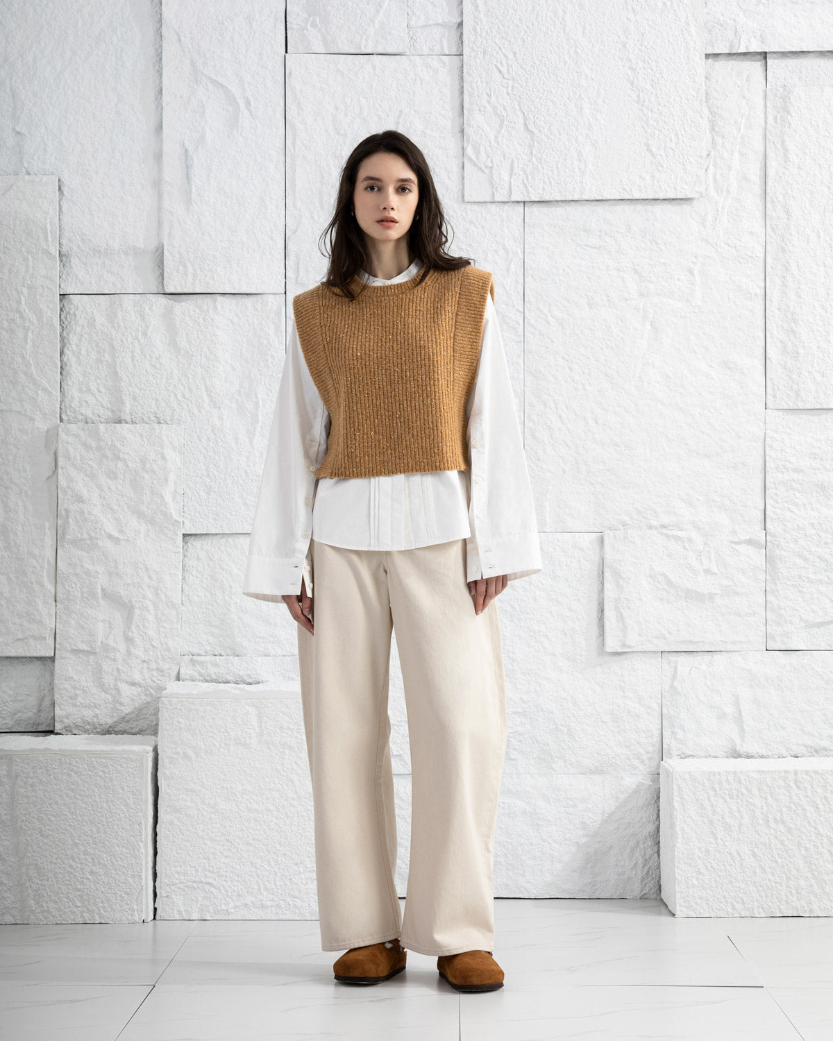 Amberglow Heather Cropped Boxy Sweater Vest Womens Sleeveless Sweater Top Wool Cashmere Top