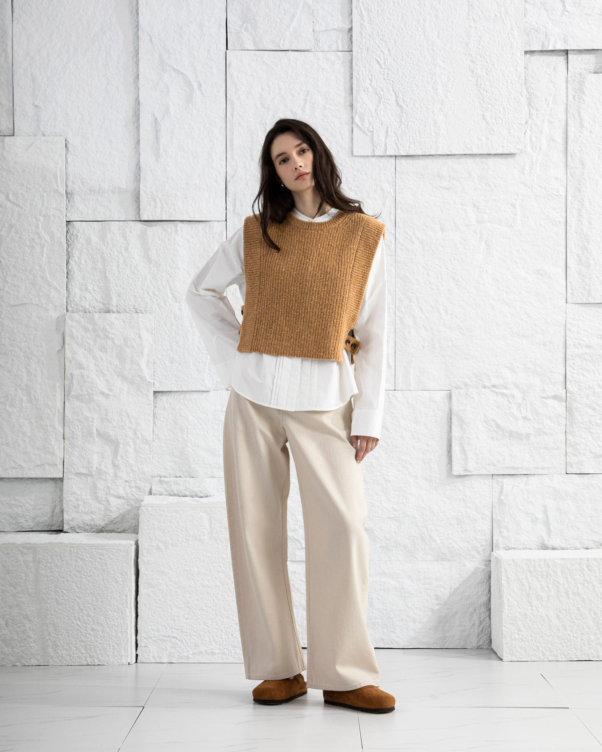 Amberglow Heather Cropped Boxy Sweater Vest Womens Sleeveless Sweater Top Wool Cashmere Top