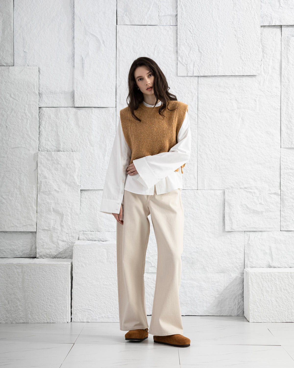 Amberglow Heather Cropped Boxy Sweater Vest Womens Sleeveless Sweater Top Wool Cashmere Top