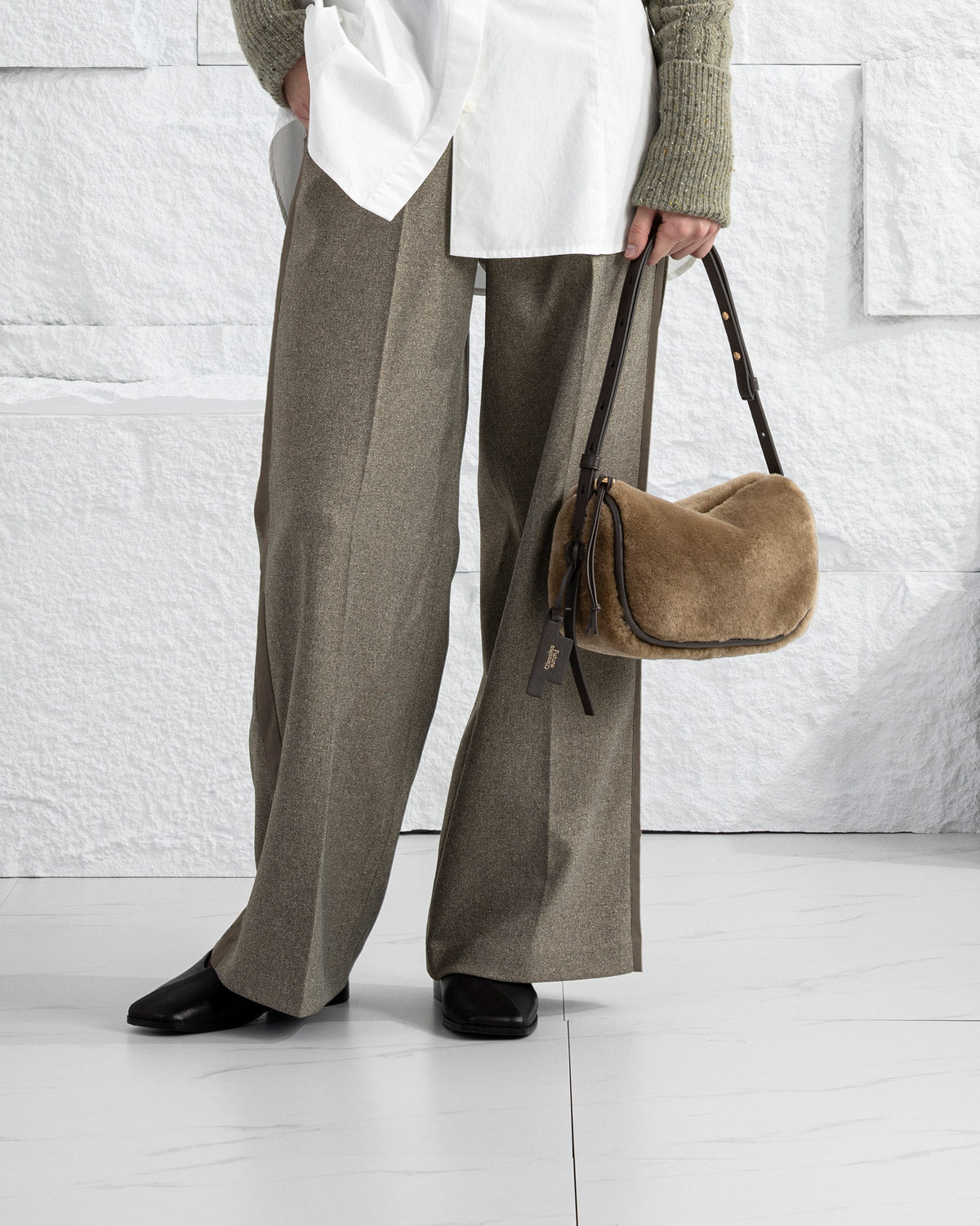 Lead Grey X Shearling Small Sheepskin Loaf Crossbody Womens Small Loaf Shoulder Handbag Sheepskin Exterior Small Accessories Bag