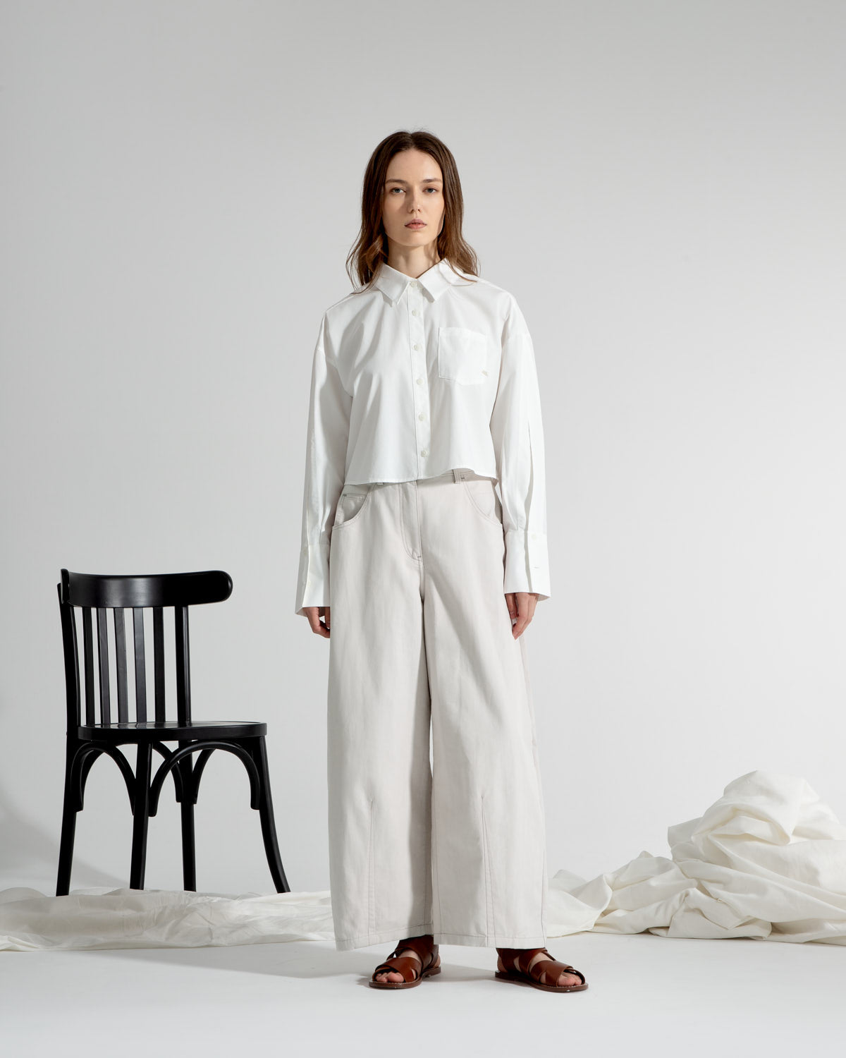 Offwhite Split Sleeves Cropped Shirt Womens Cropped Long Sleeve Button Up Shirt Casual Dress Shirt Womens Woven Shirt Collared