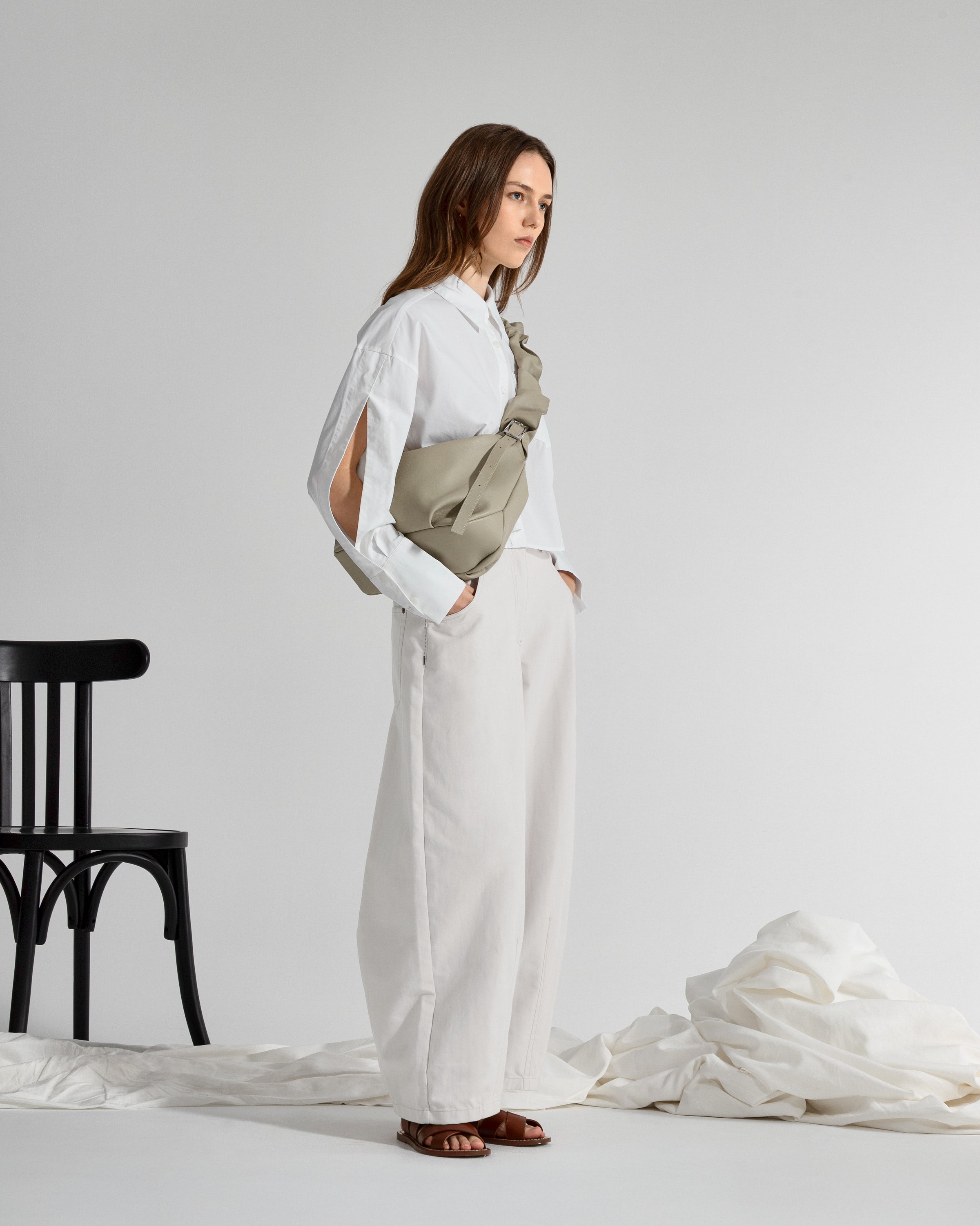 Pure White Balloon Work Pants Womens Wide Leg White Denim Pants Womens Jeans