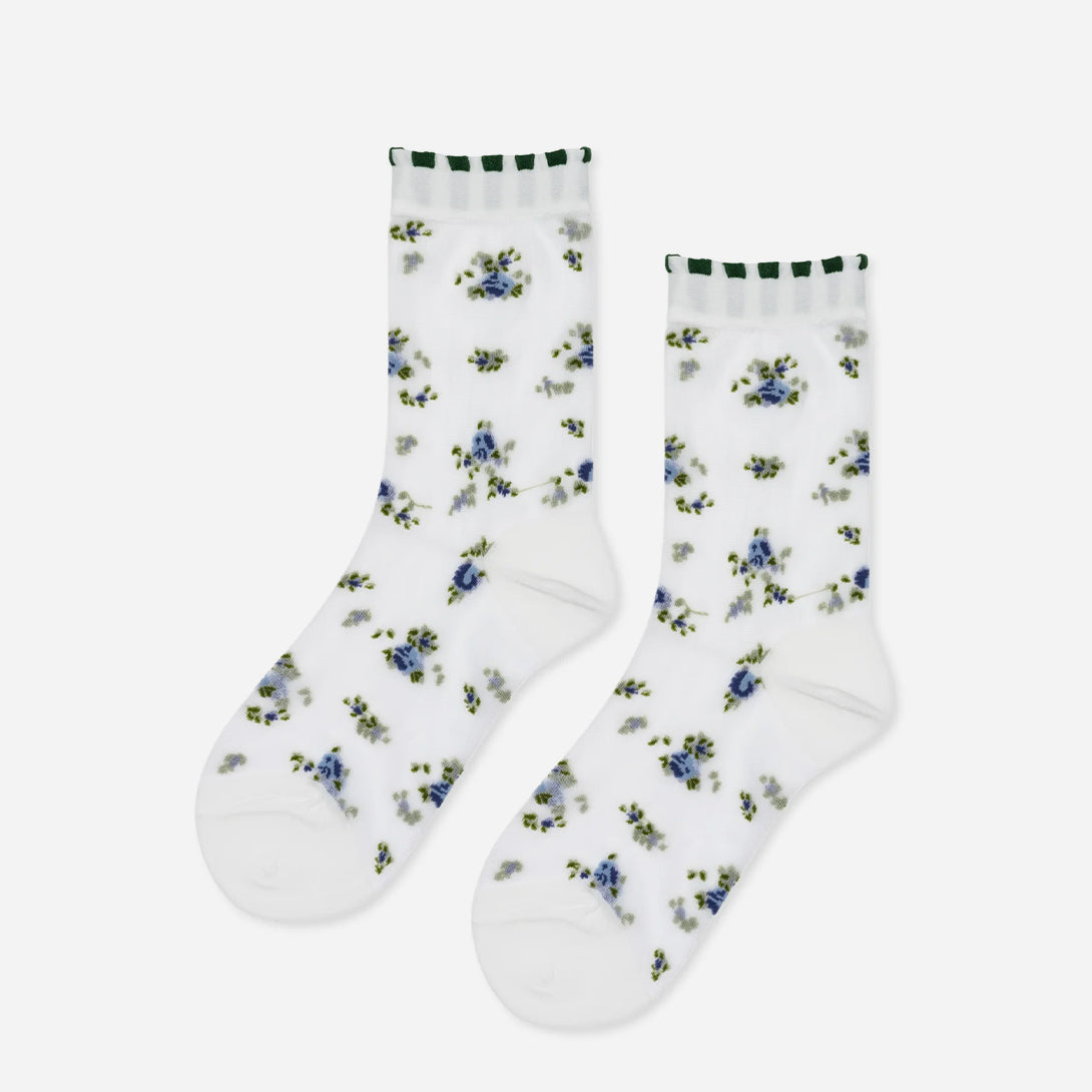 White Ashley Floral Sheer Crew Hansel From Basel Sheer Socks