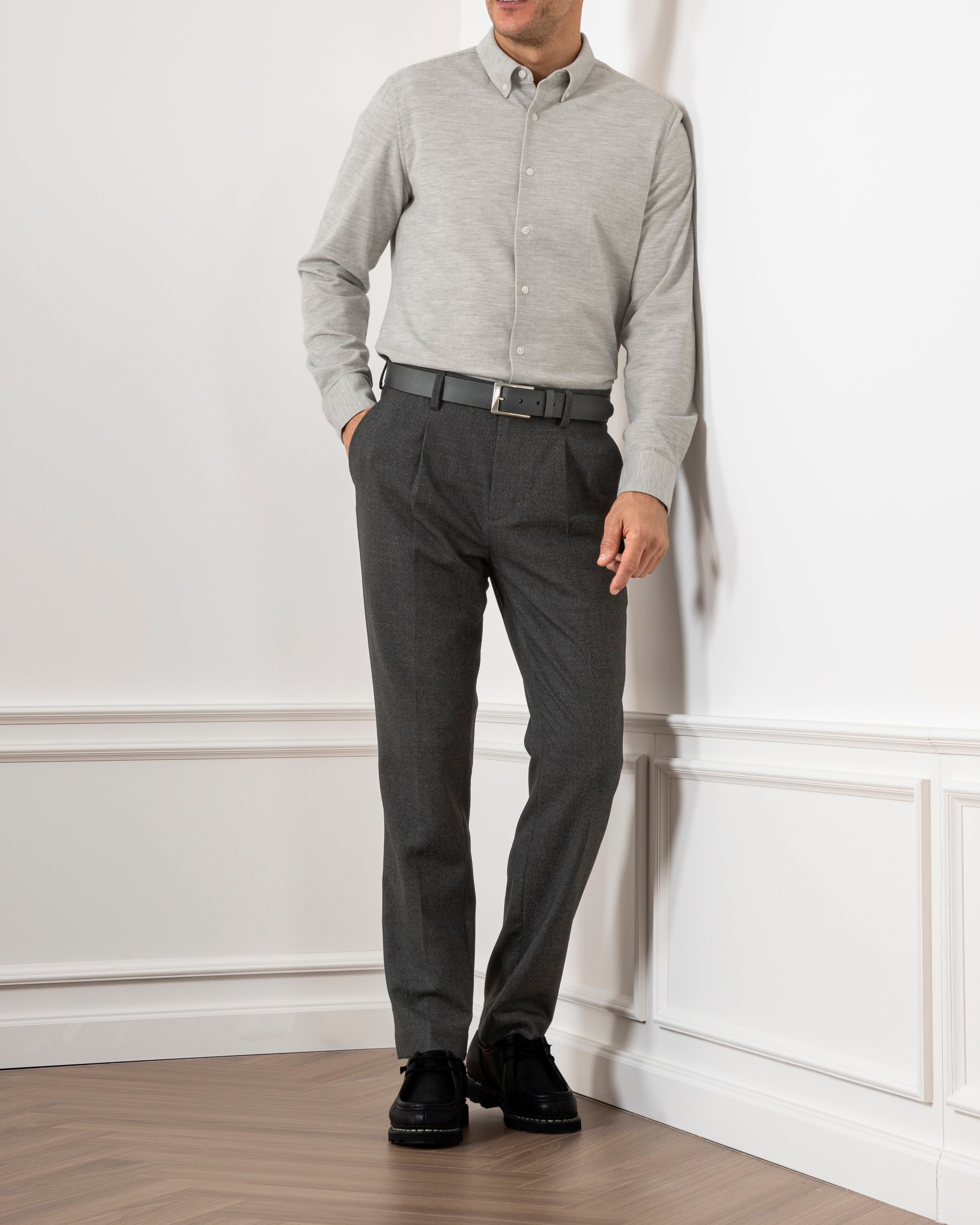Dk Charcoal Heather Niles Rustic Flannel Pants Mens Pleated Trousers Soft Work Formal Pants