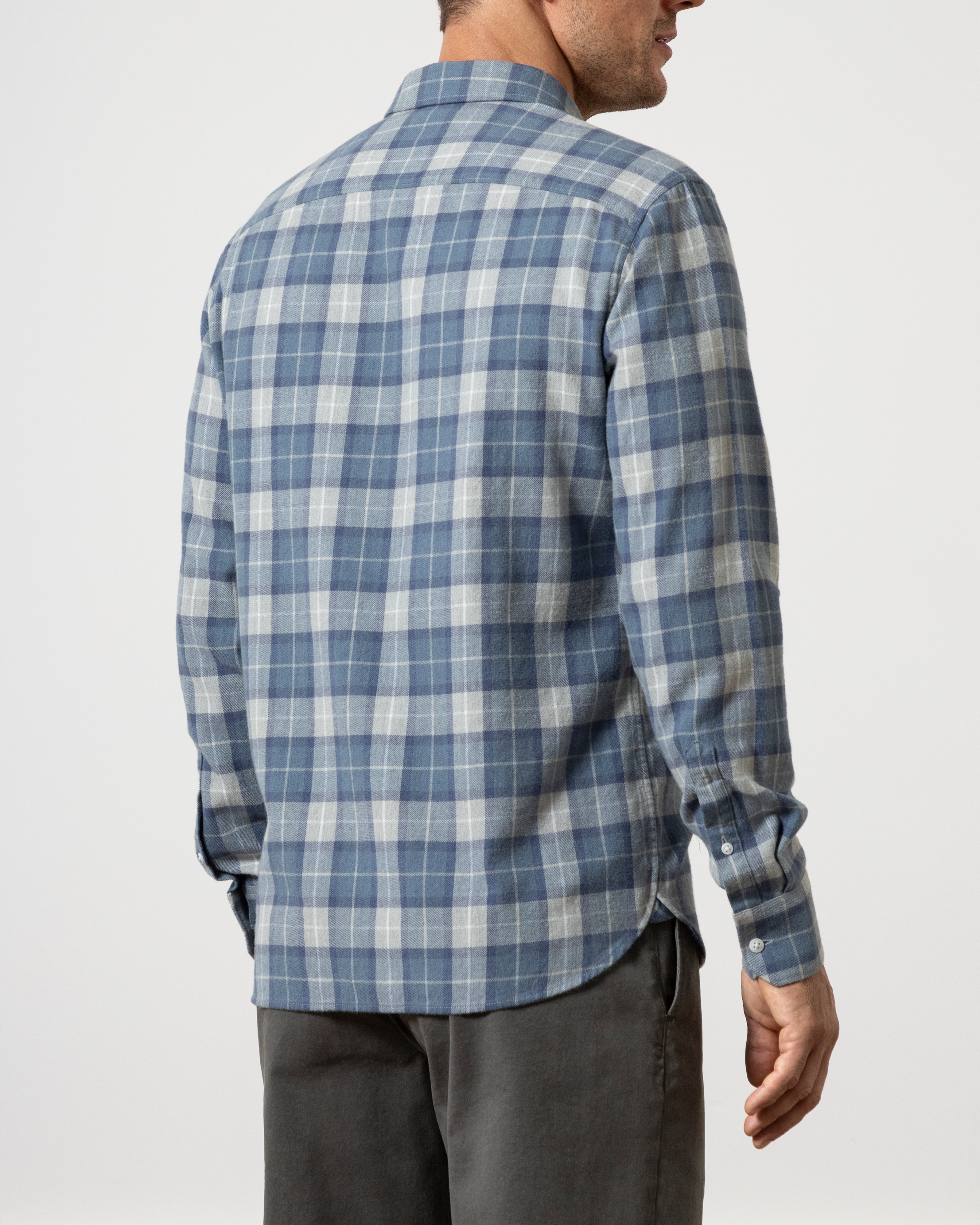 Lt Grey/Mid Blue Check Fulton Flannel Check Shirt Mens Flannel Button Down Shirt Checkered Pattern