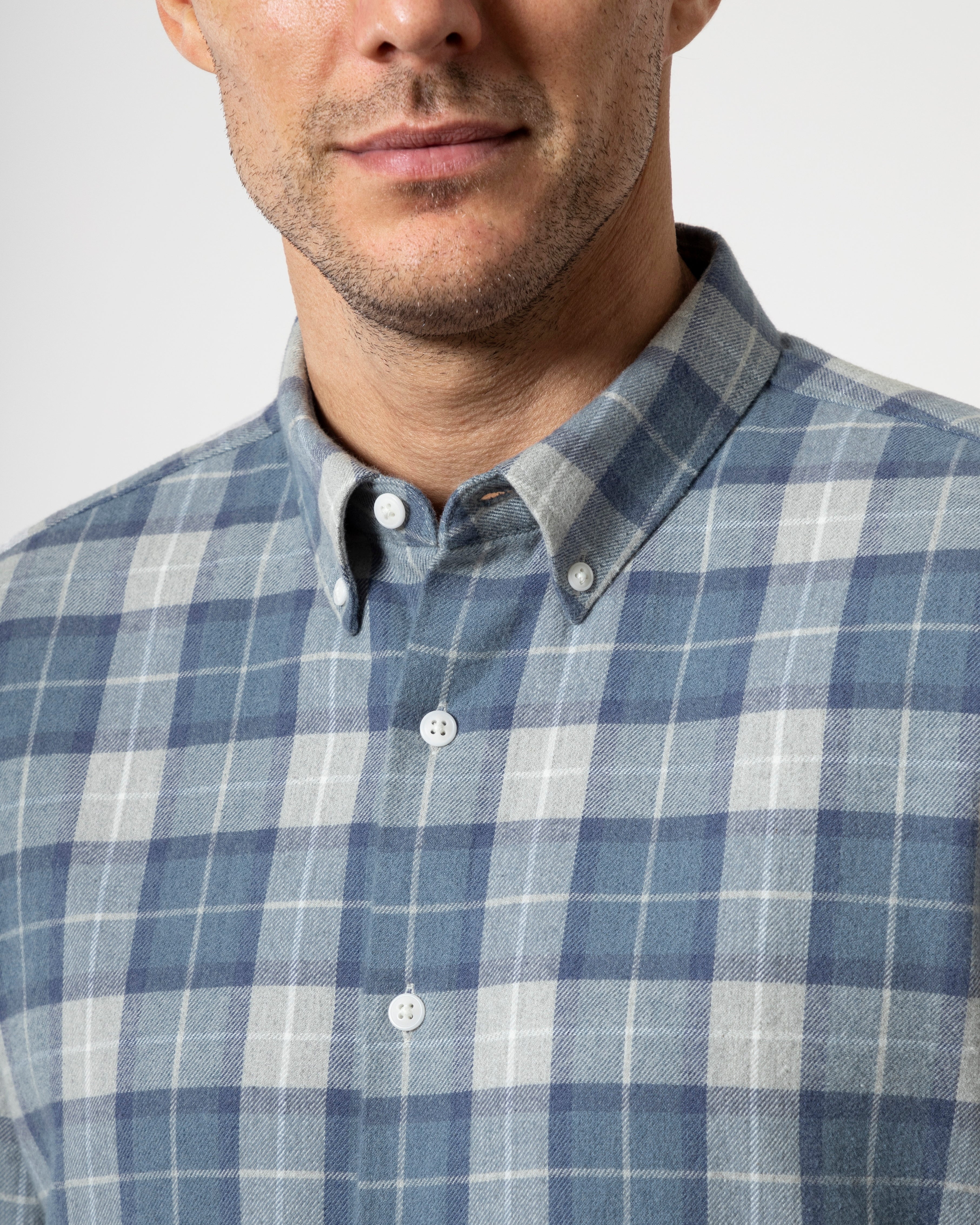 Lt Grey/Mid Blue Check Fulton Flannel Check Shirt Mens Flannel Button Down Shirt Checkered Pattern
