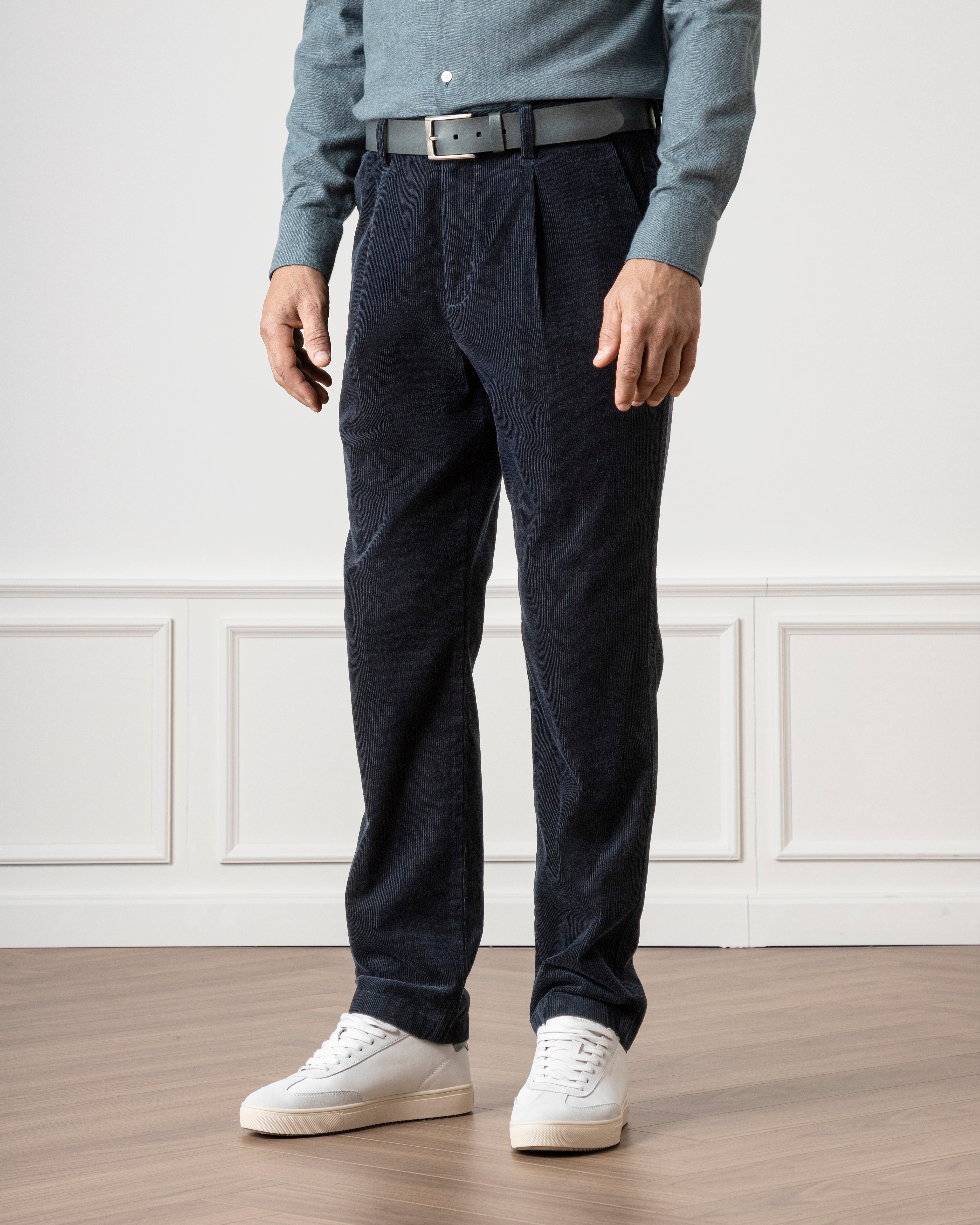 Dk Navy Niles Corduroy Trousers Mens Pleated Corduroy Pants Soft Brushed Corduroy Trousers