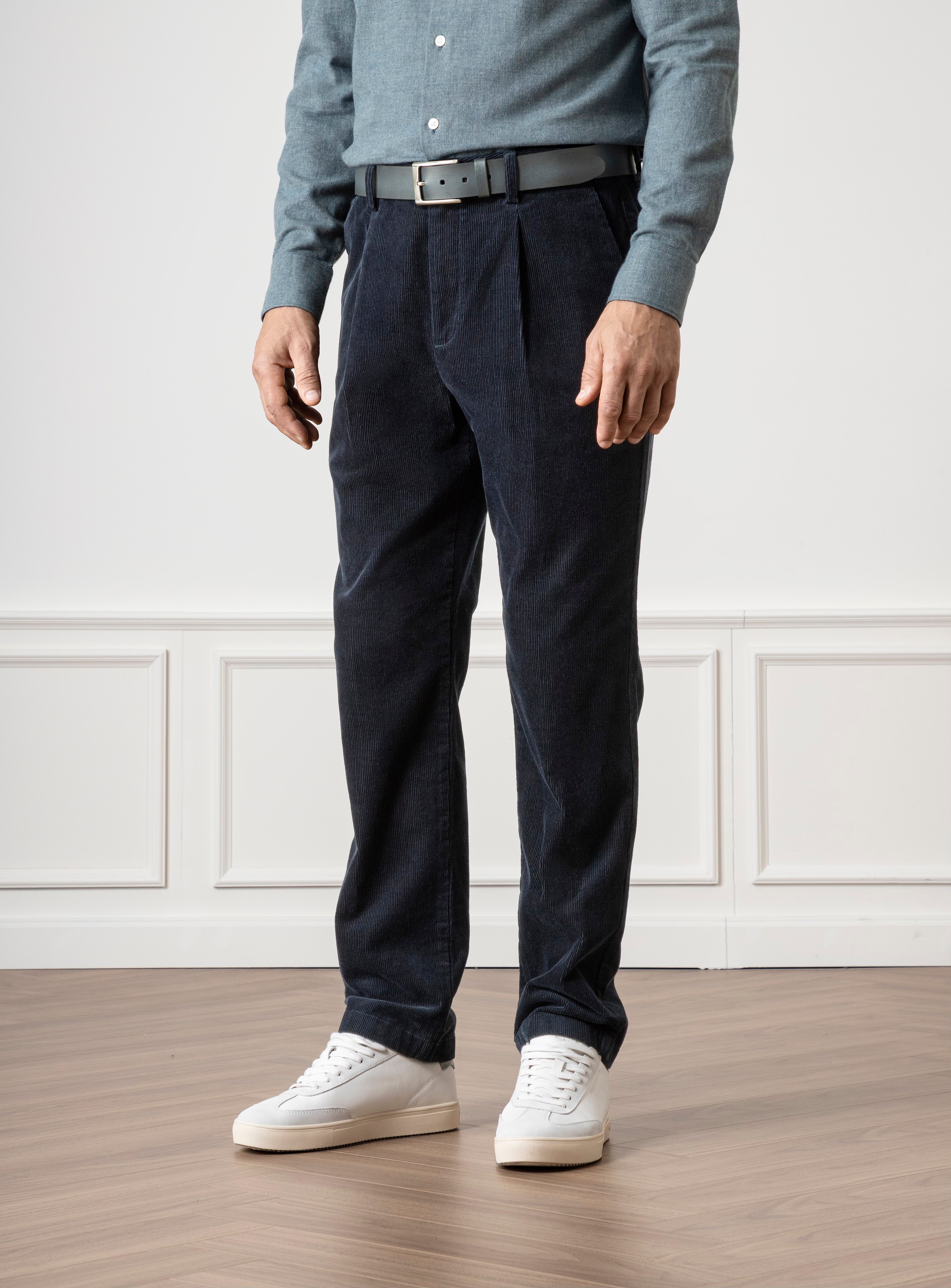 Dk Navy Niles Corduroy Trousers Mens Pleated Corduroy Pants Soft Brushed Corduroy Trousers