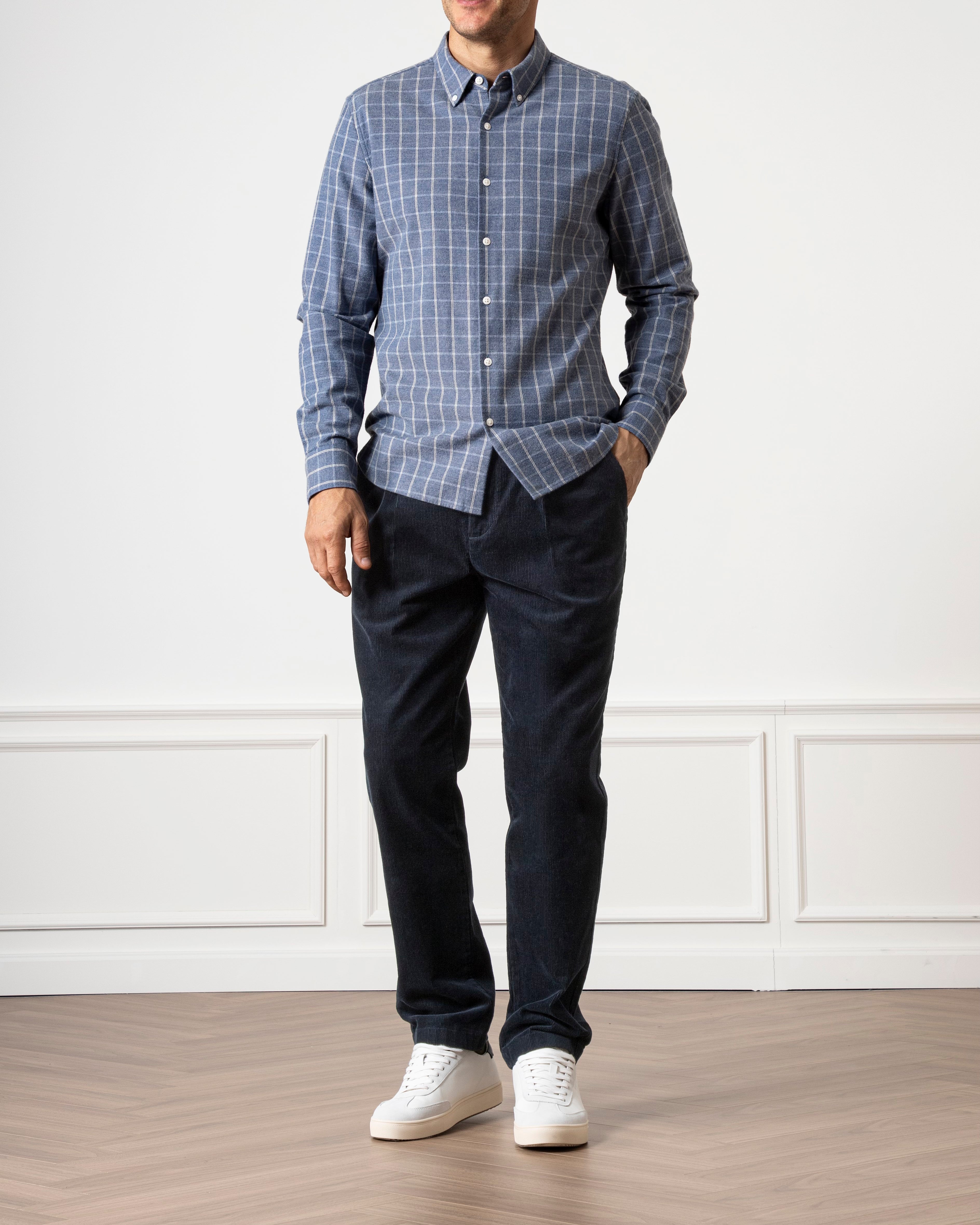 Mid Blue Heather/White Check Fulton Heather Windowpane Shirt Mens Checkered Button Down Shirt Casual Work Shirt