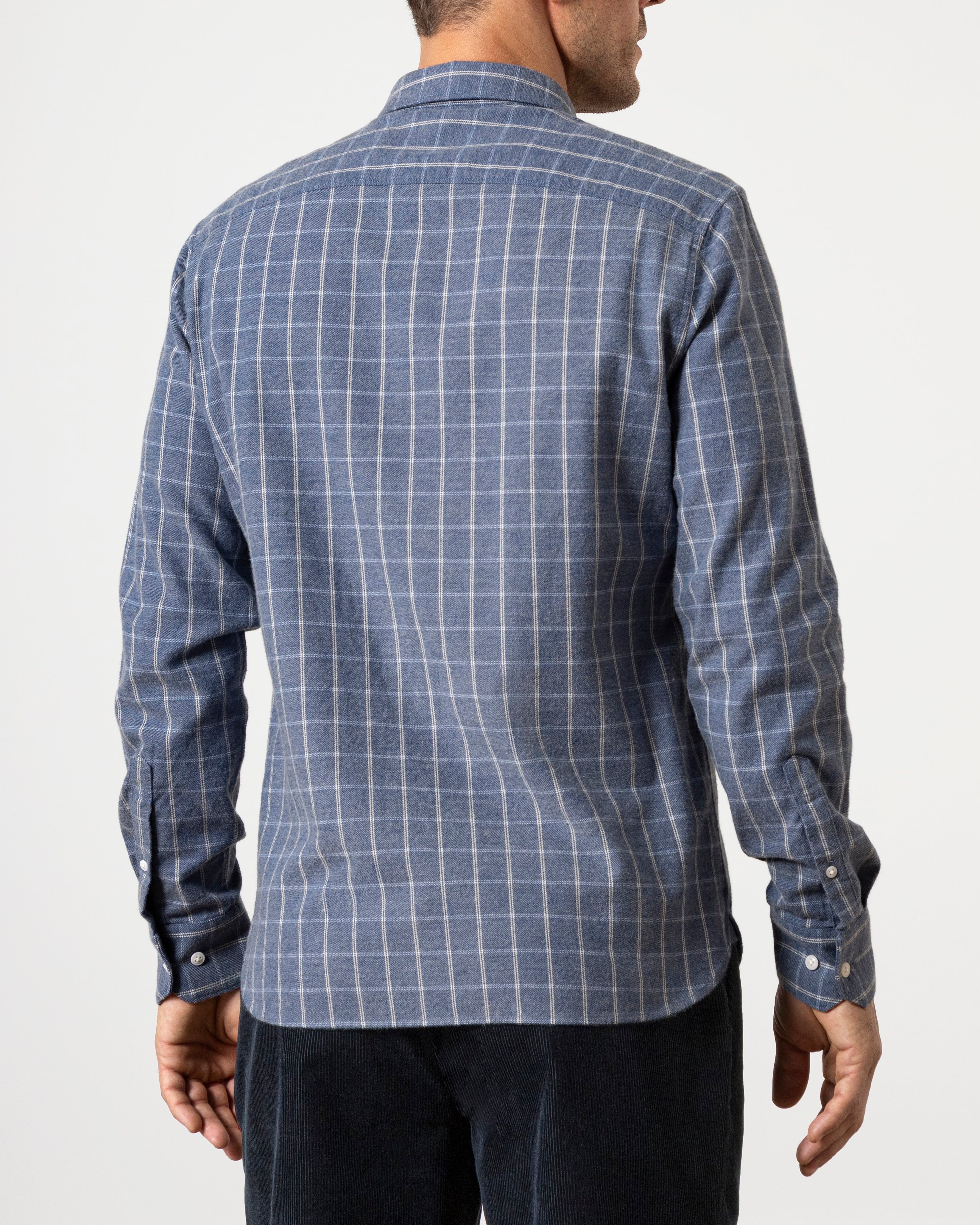 Mid Blue Heather/White Check Fulton Heather Windowpane Shirt Mens Checkered Button Down Shirt Casual Work Shirt