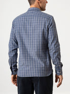 Mid Blue Heather/White Check Fulton Heather Windowpane Shirt Mens Checkered Button Down Shirt Casual Work Shirt