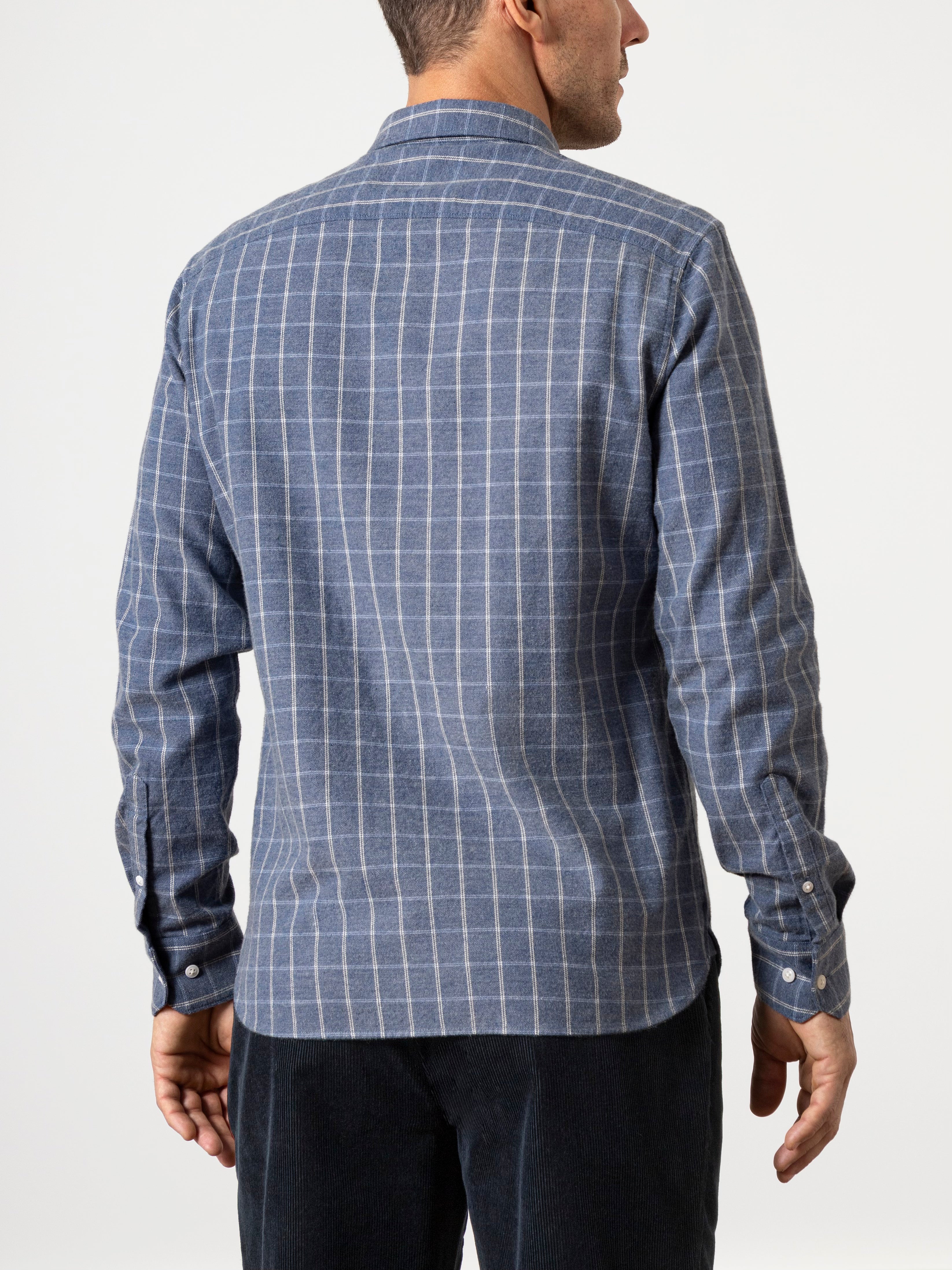 Mid Blue Heather/White Check Fulton Heather Windowpane Shirt Mens Checkered Button Down Shirt Casual Work Shirt