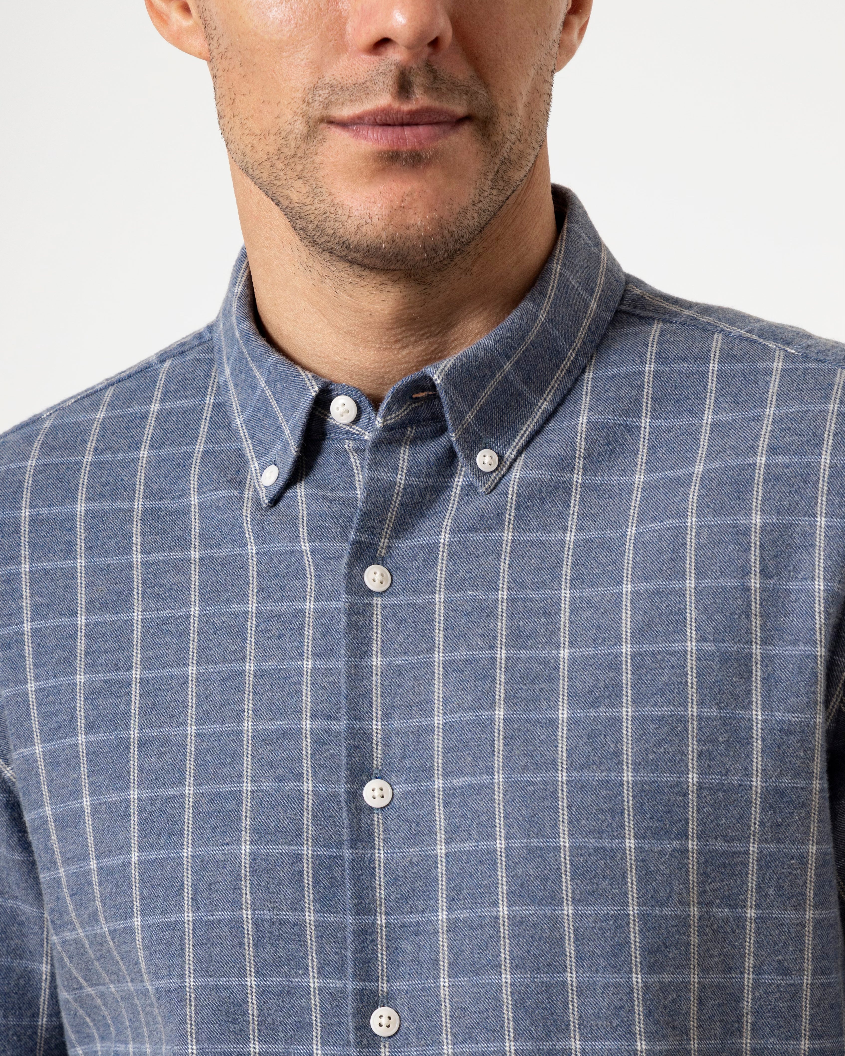 Mid Blue Heather/White Check Fulton Heather Windowpane Shirt Mens Checkered Button Down Shirt Casual Work Shirt