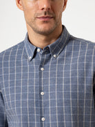 Mid Blue Heather/White Check Fulton Heather Windowpane Shirt Mens Checkered Button Down Shirt Casual Work Shirt