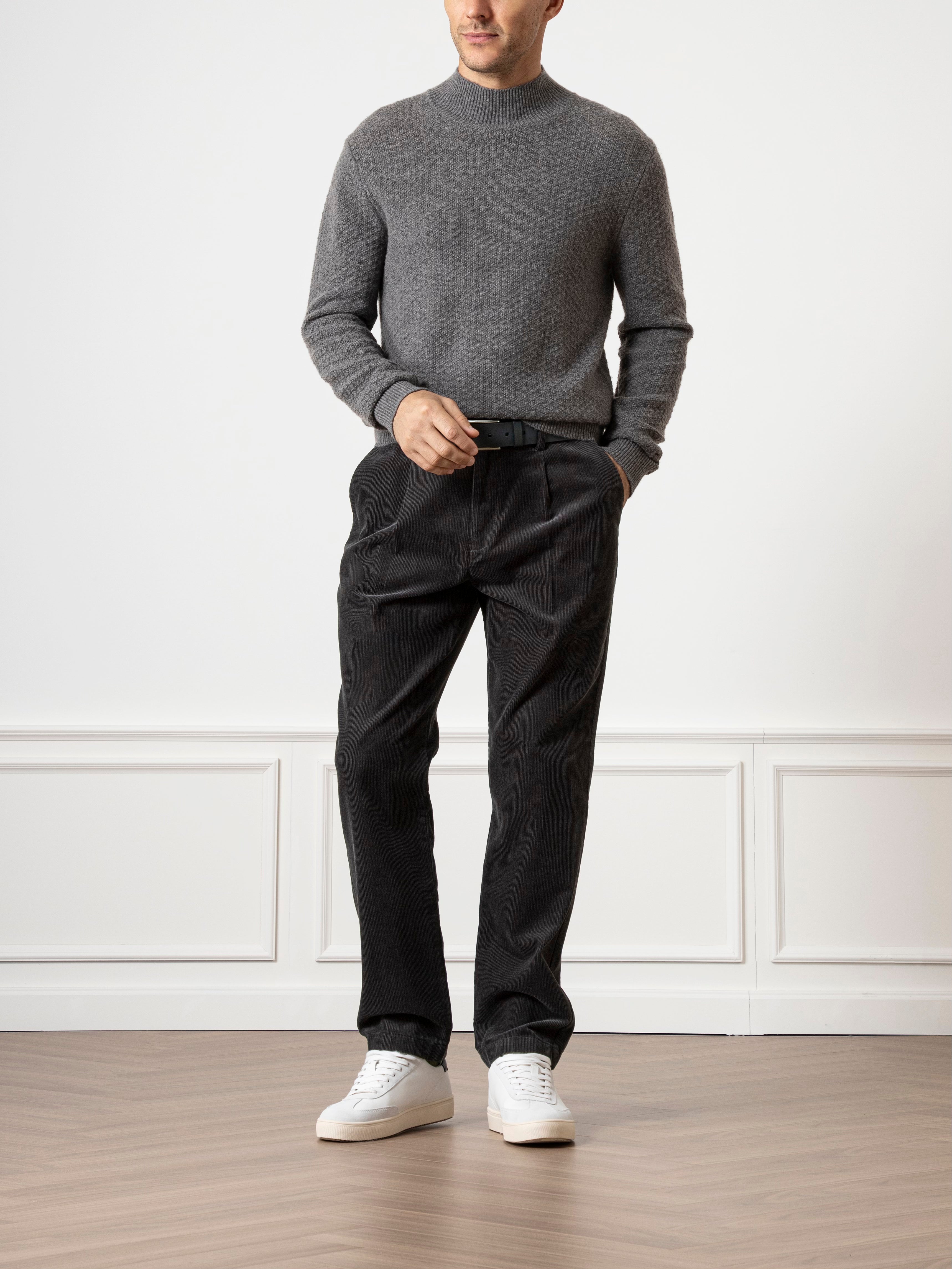 Grey Heather Acton Mock Neck Pullover Mens Wool Cashmere Mock Neck Sweater Pullover Soft