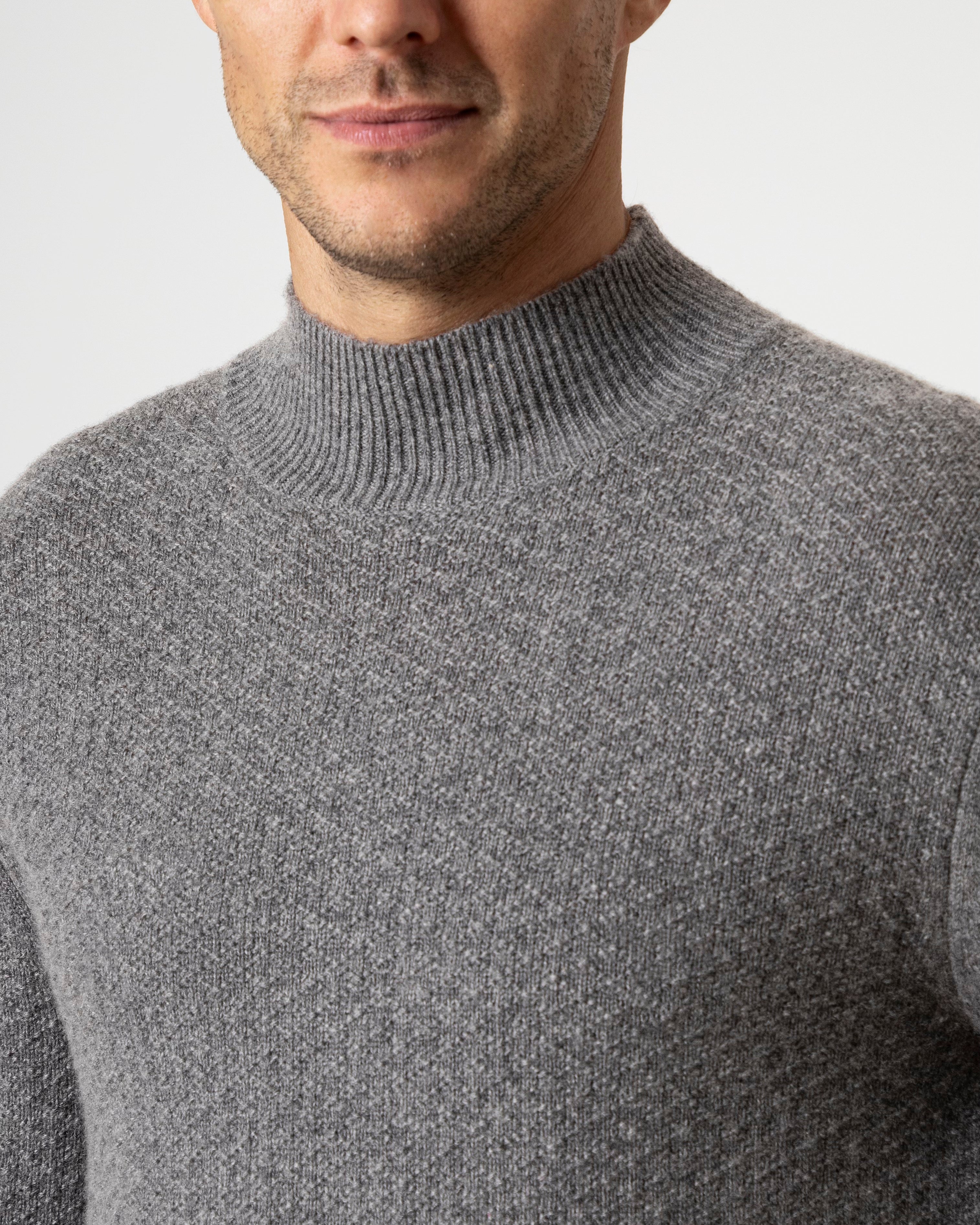 Grey Heather Acton Mock Neck Pullover Mens Wool Cashmere Mock Neck Sweater Pullover Soft