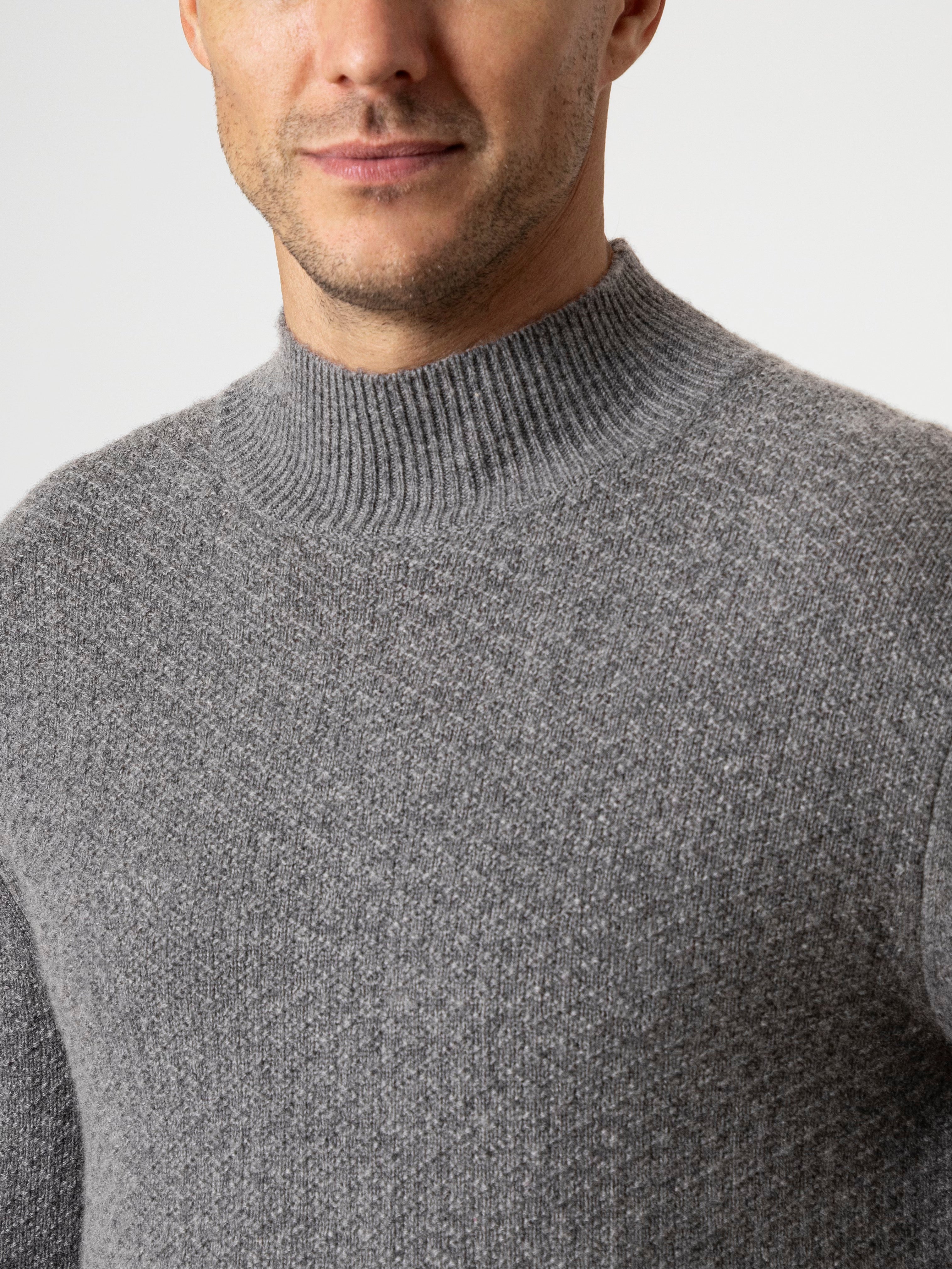 Grey Heather Acton Mock Neck Pullover Mens Wool Cashmere Mock Neck Sweater Pullover Soft