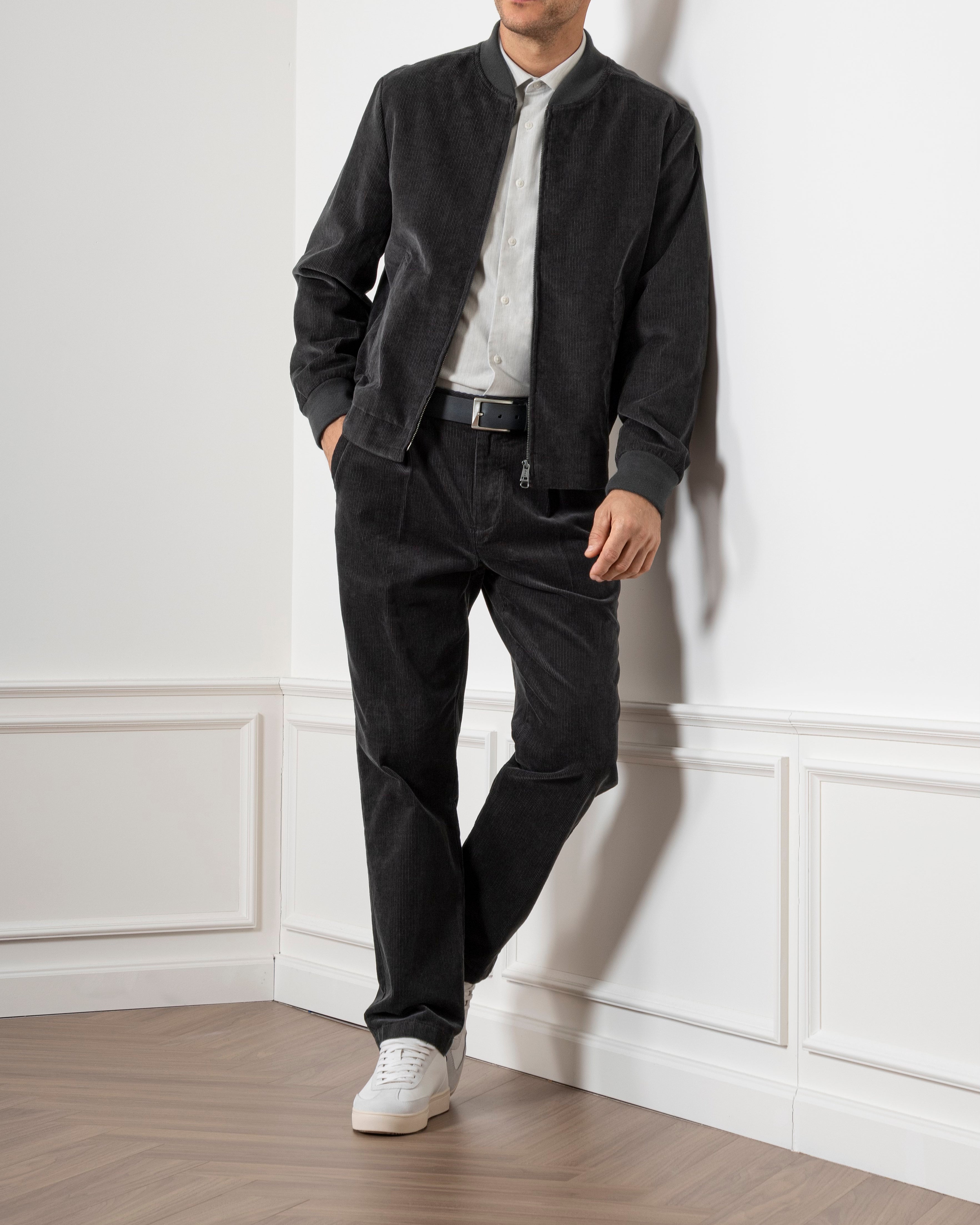 Dk Charcoal Dominic Corduroy Jacket Mens Corduroy Bomber Jacket Zip Up Cropped Jacket