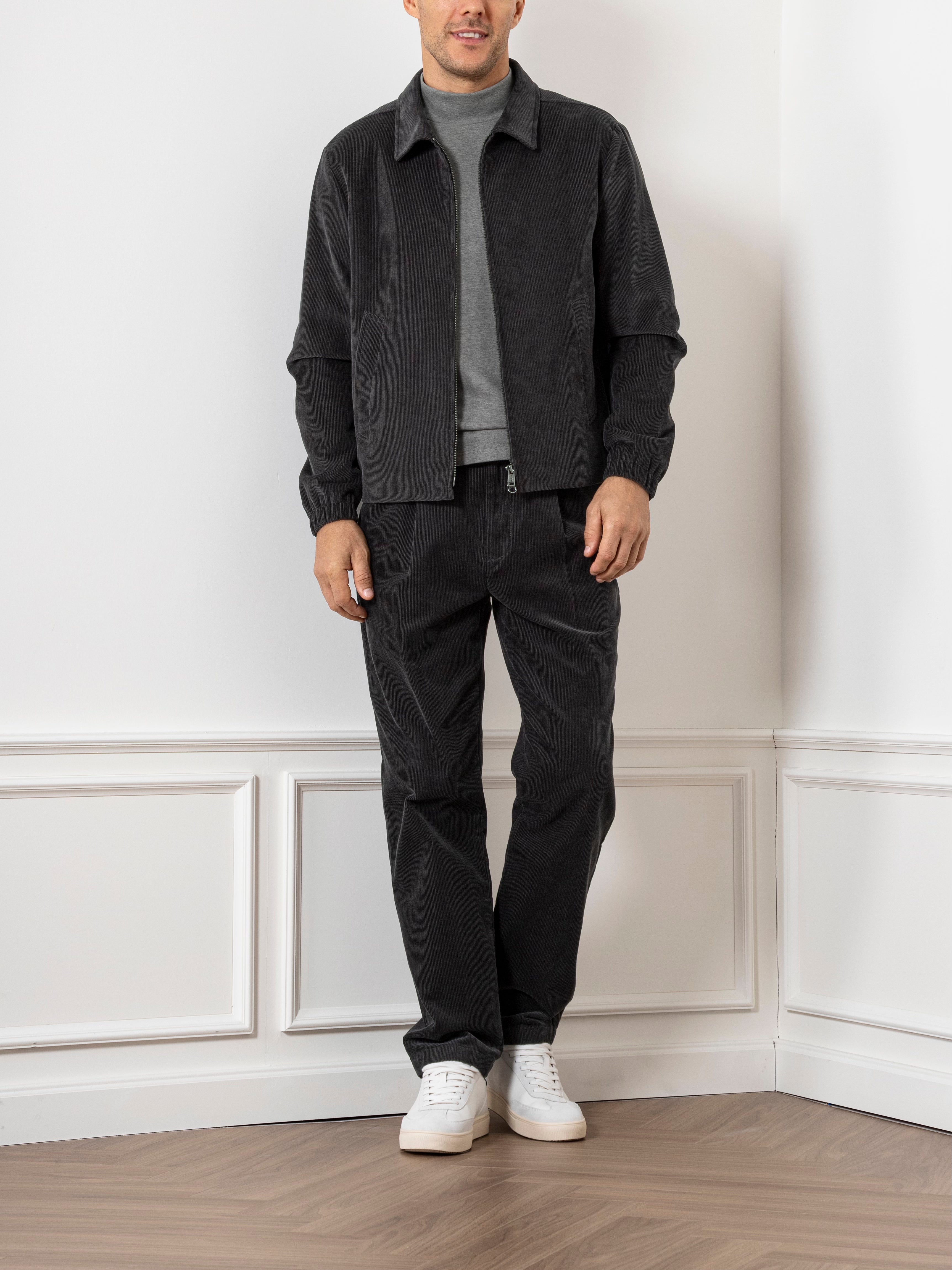 Dk Charcoal Connor Corduroy Jacket Mens Corduroy Zip Up Jacket Light Outerwear Soft Brushed Corduroy