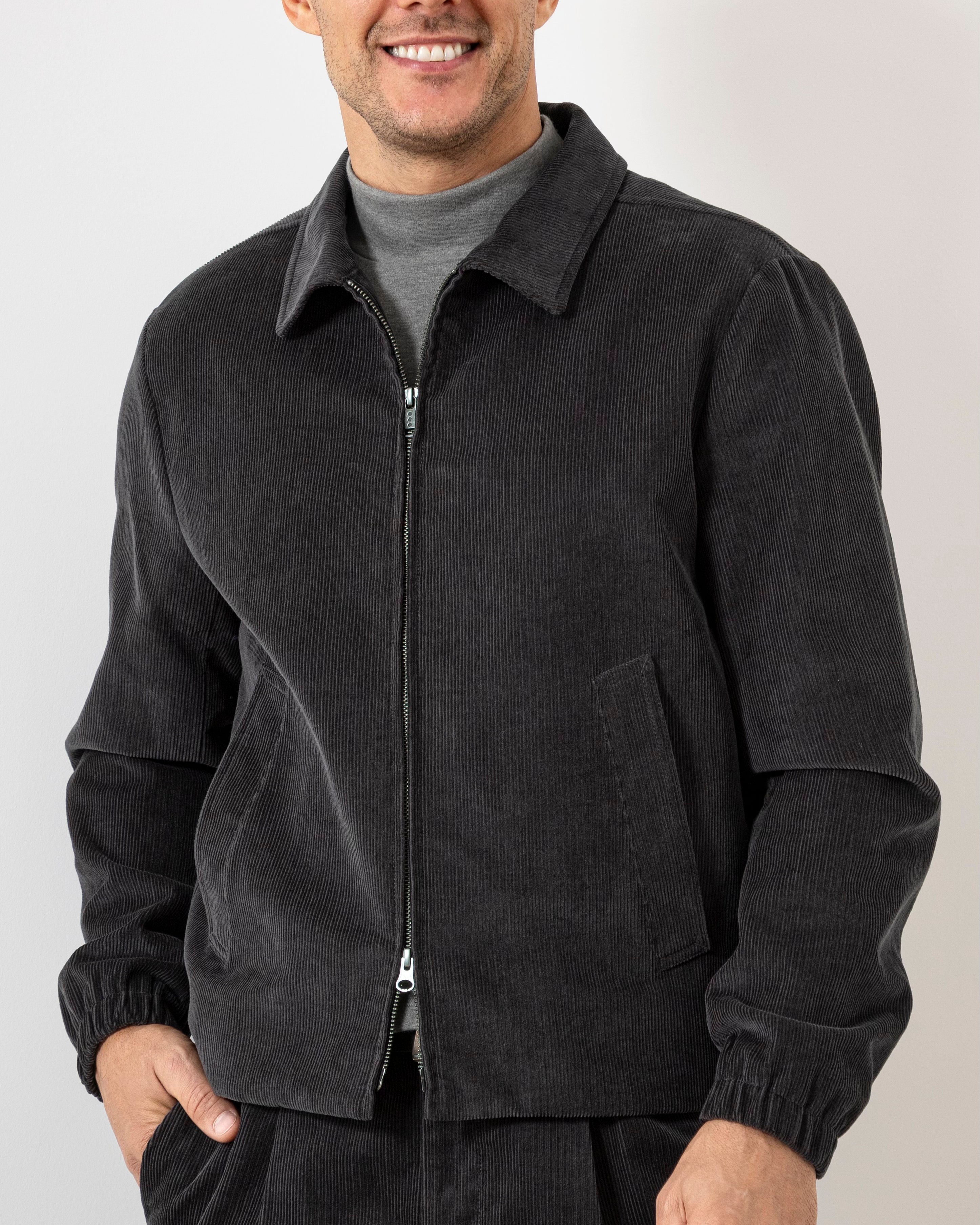 Dk Charcoal Connor Corduroy Jacket Mens Corduroy Zip Up Jacket Light Outerwear Soft Brushed Corduroy