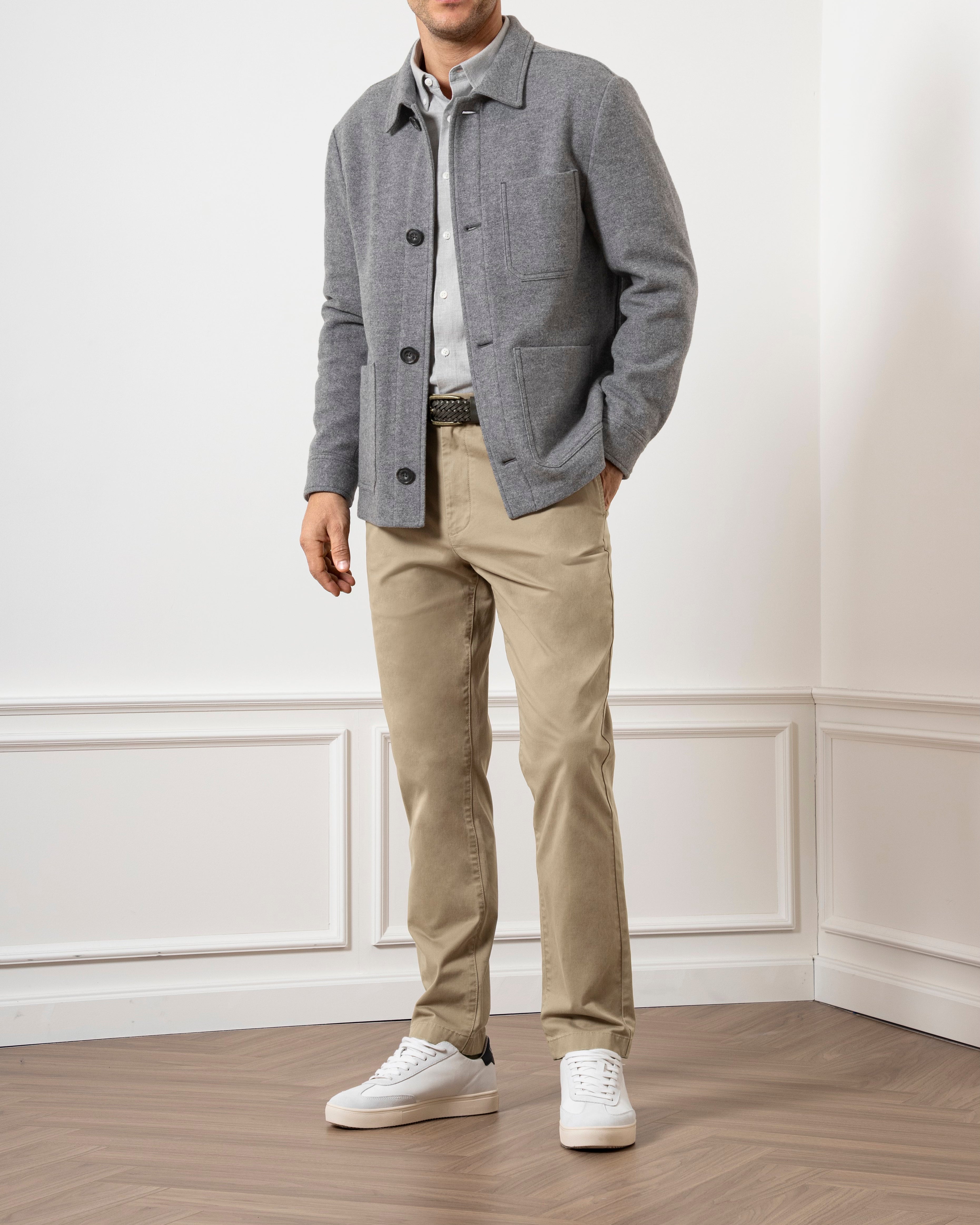 Grey Heather Remi Wool Jacket Mens Button Up Collared Shirt Jacket Layering Overshirt Chore Jacket