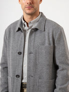 Grey Heather Remi Wool Jacket Mens Button Up Collared Shirt Jacket Layering Overshirt Chore Jacket