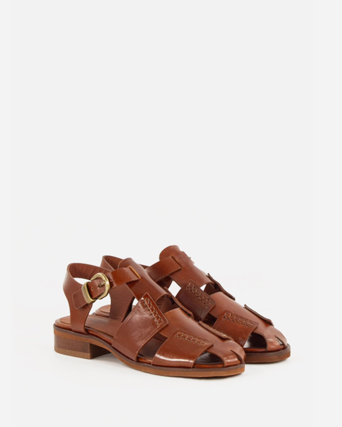 Cognac Leather Cudillero Sessun Womens Sandals Leather Buckle Shoes