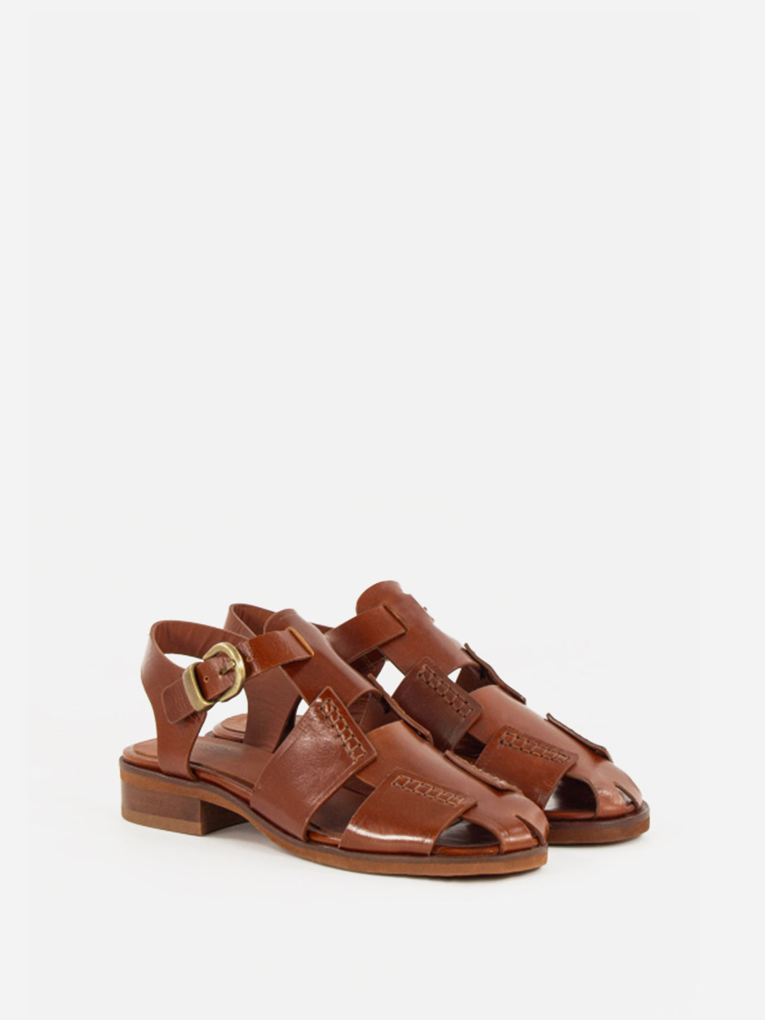Cognac Leather Cudillero Sessun Womens Sandals Leather Buckle Shoes