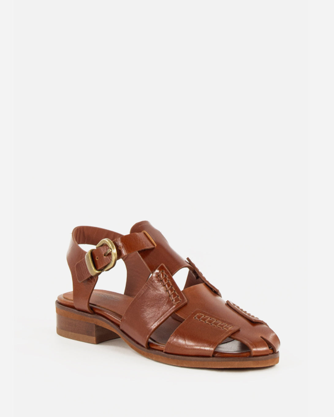 Cognac Leather Cudillero Sessun Womens Sandals Leather Buckle Shoes