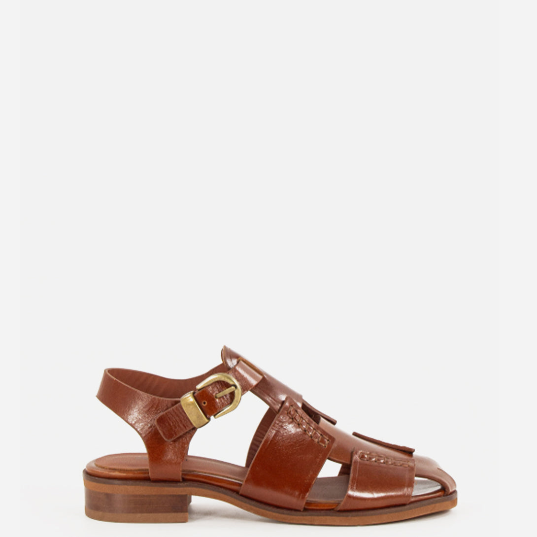 Cognac Leather Cudillero Sessun Womens Sandals Leather Buckle Shoes