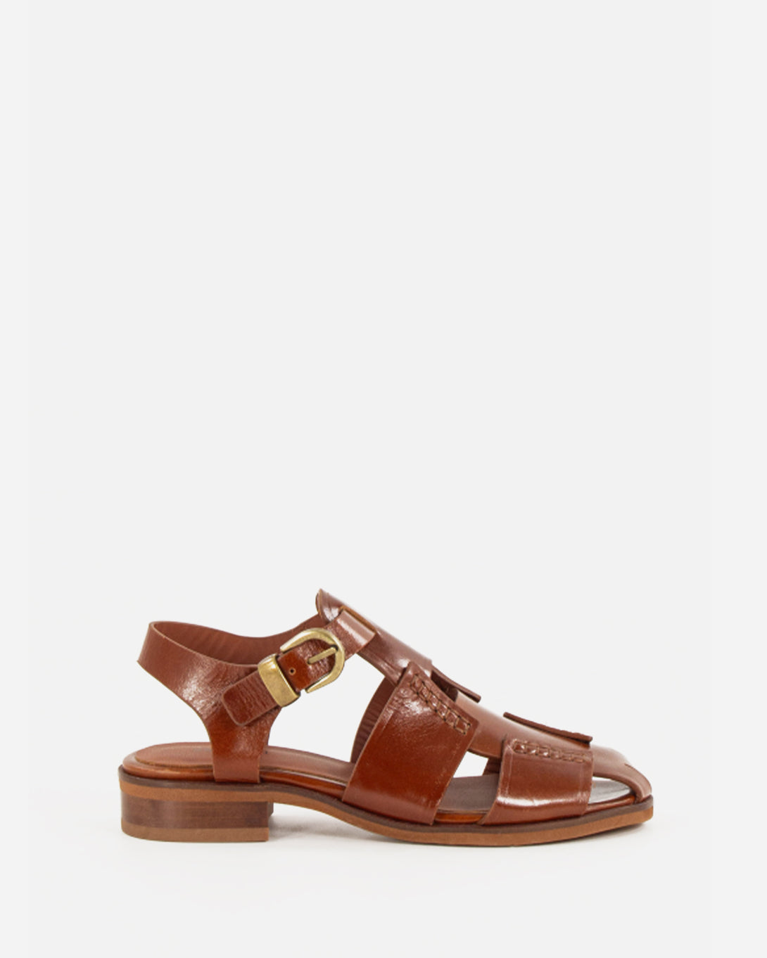 Cognac Leather Cudillero Sessun Womens Sandals Leather Buckle Shoes