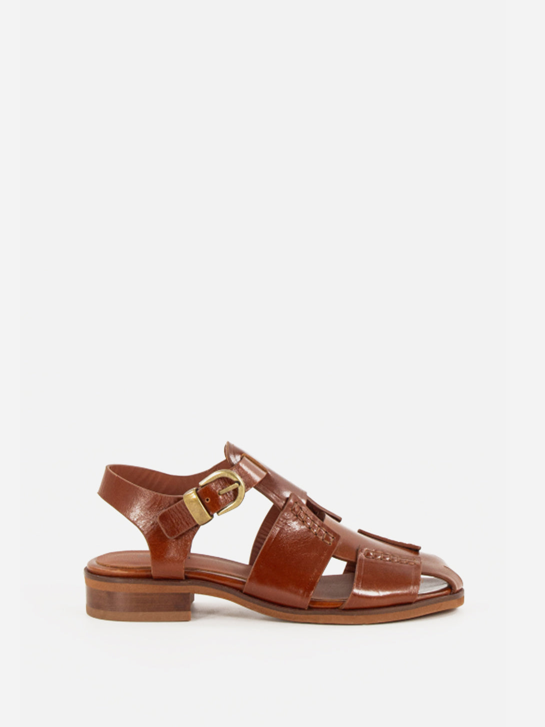 Cognac Leather Cudillero Sessun Womens Sandals Leather Buckle Shoes