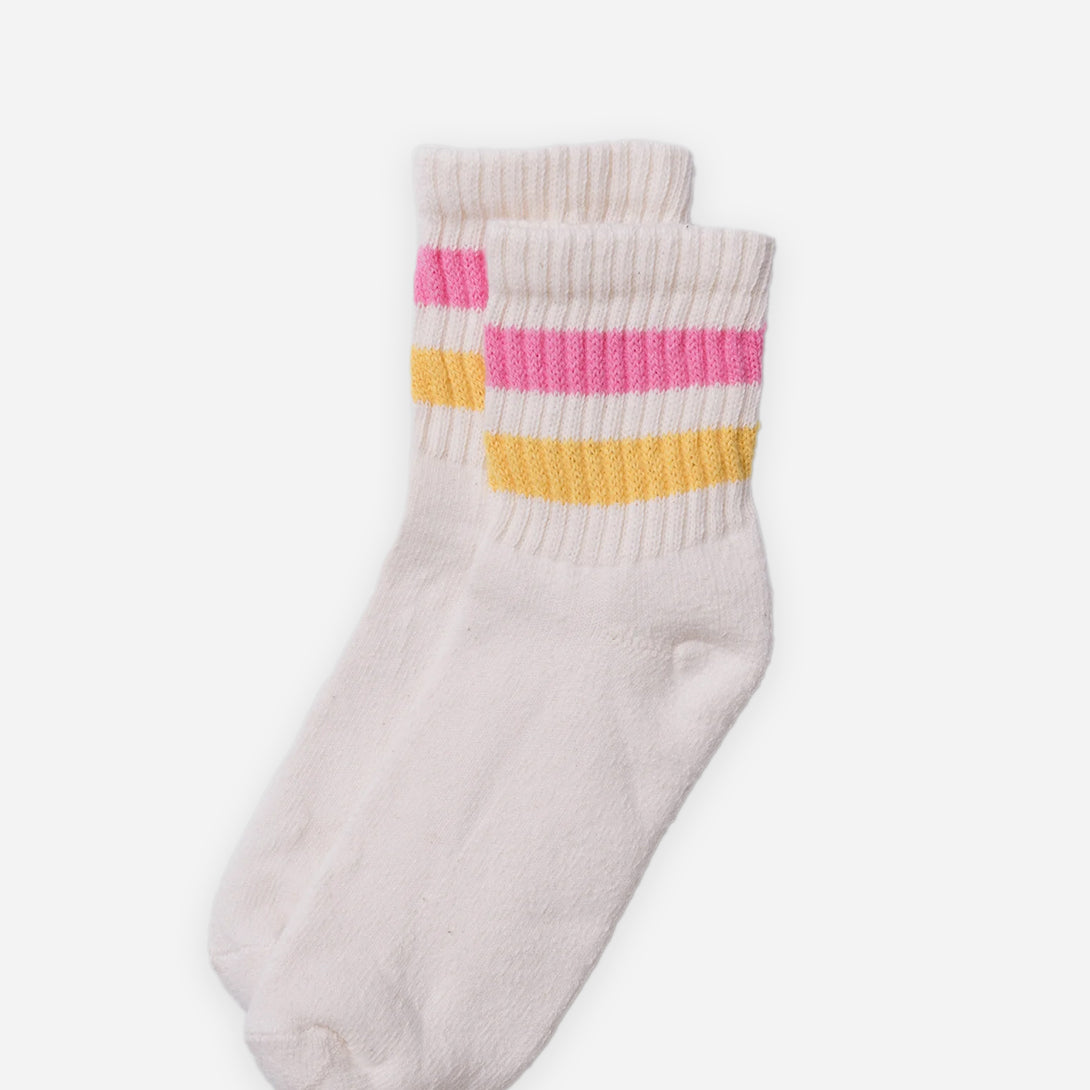Pink/Yellow The Retro Stripe Quarter Crew American Trench Socks