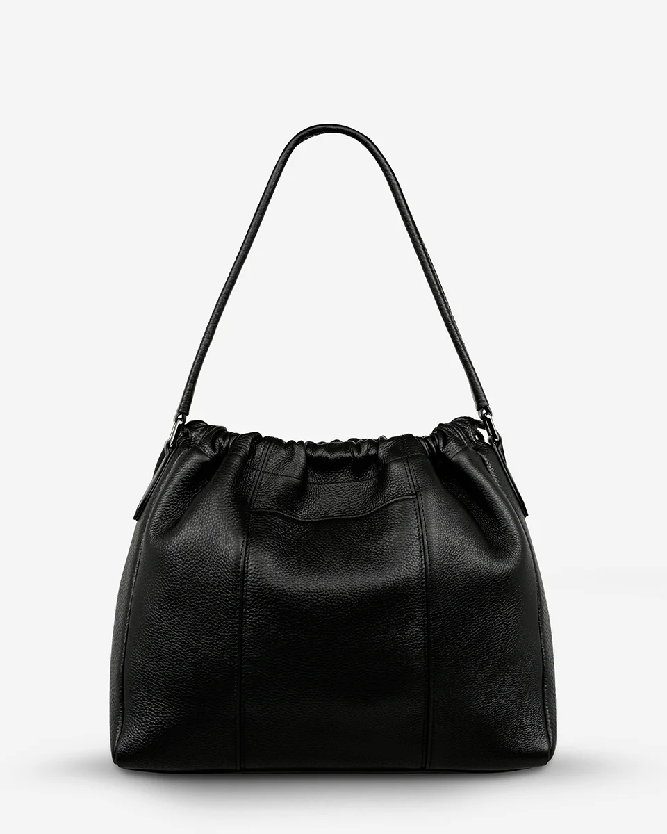 Black Point of No Return Womens Status Anxiety Bag Womens Leather Drawstring Bag