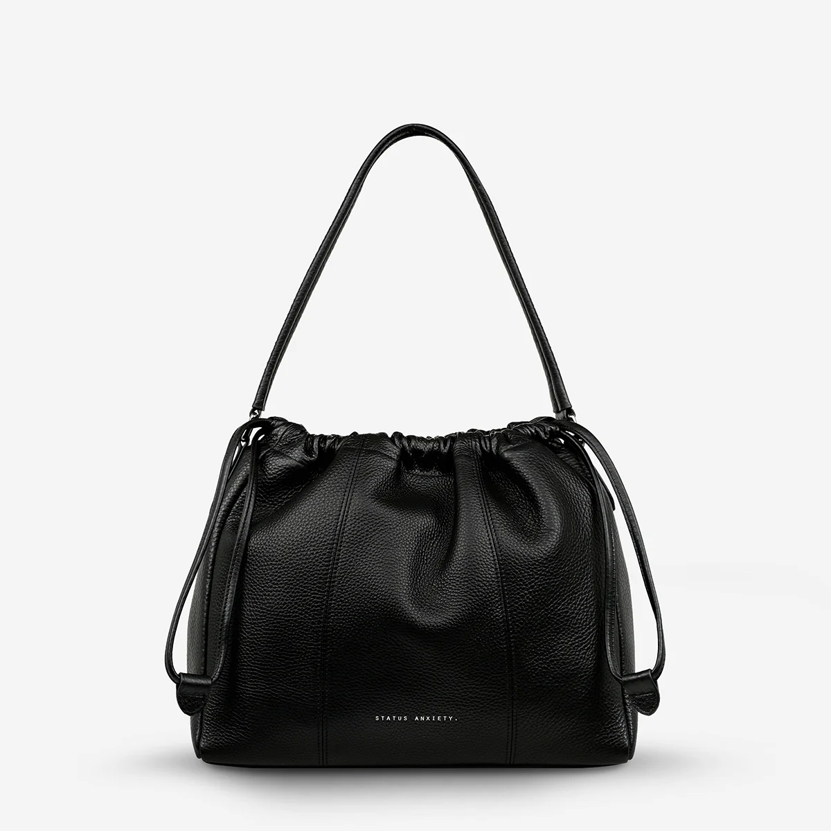 Black Point of No Return Womens Status Anxiety Bag Womens Leather Drawstring Bag
