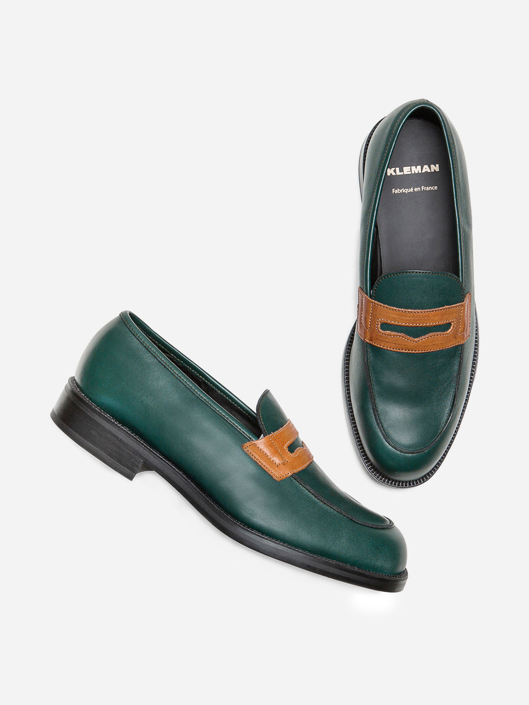 ons mens clothing kleman dalior 2 leather loafers shoes VERT+COGNAC