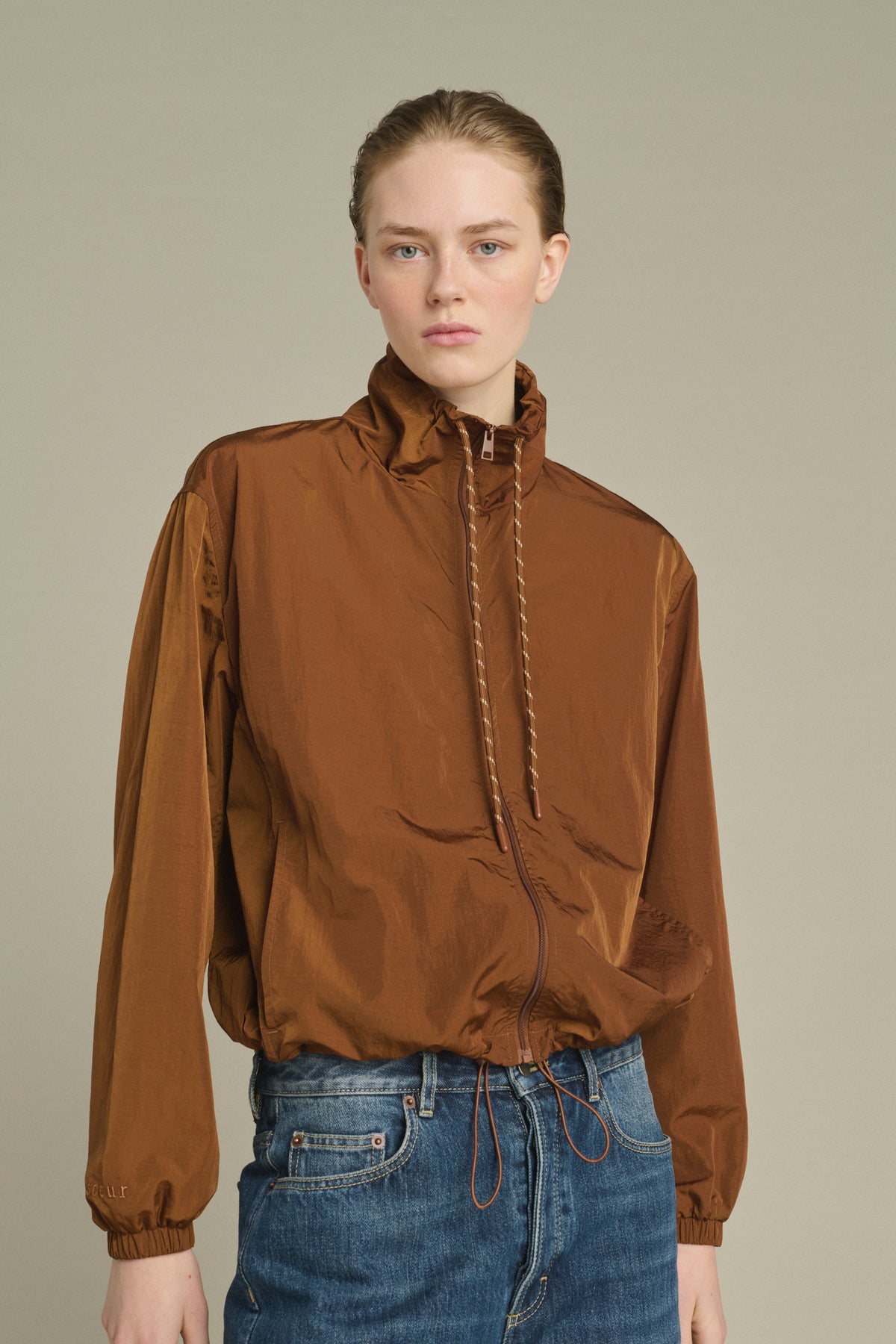 Caramel Jura Womens Nylon Zip Up Jacket Soeur Clothing