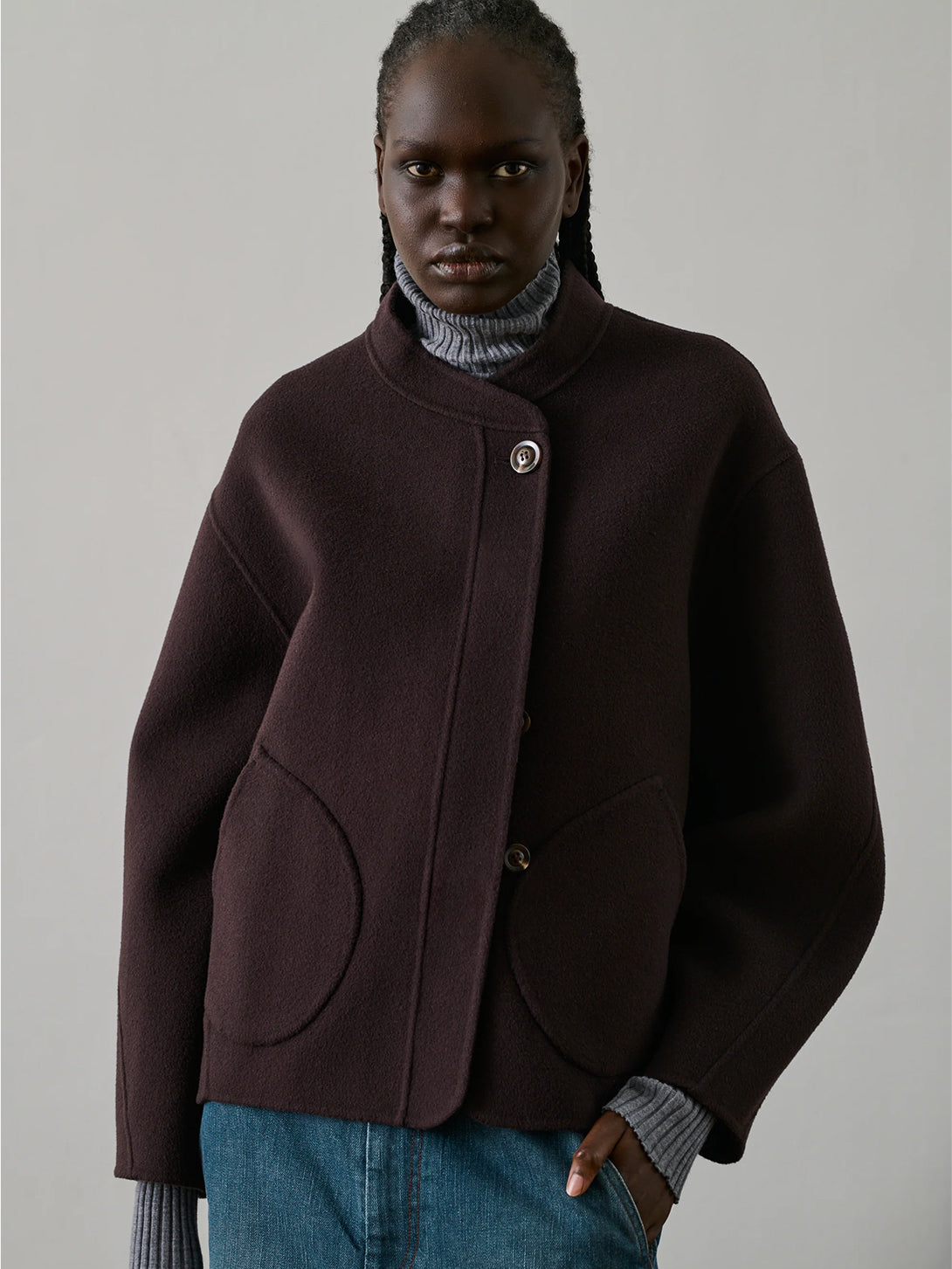 Aubergine Windsor Womens Short Coat Wool Soeur 