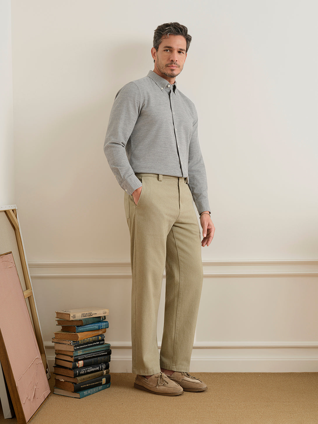 Khaki Wythe Brushed Cotton Trousers Mens Straight Fit Khaki Trouser Pants ONS Clothing
