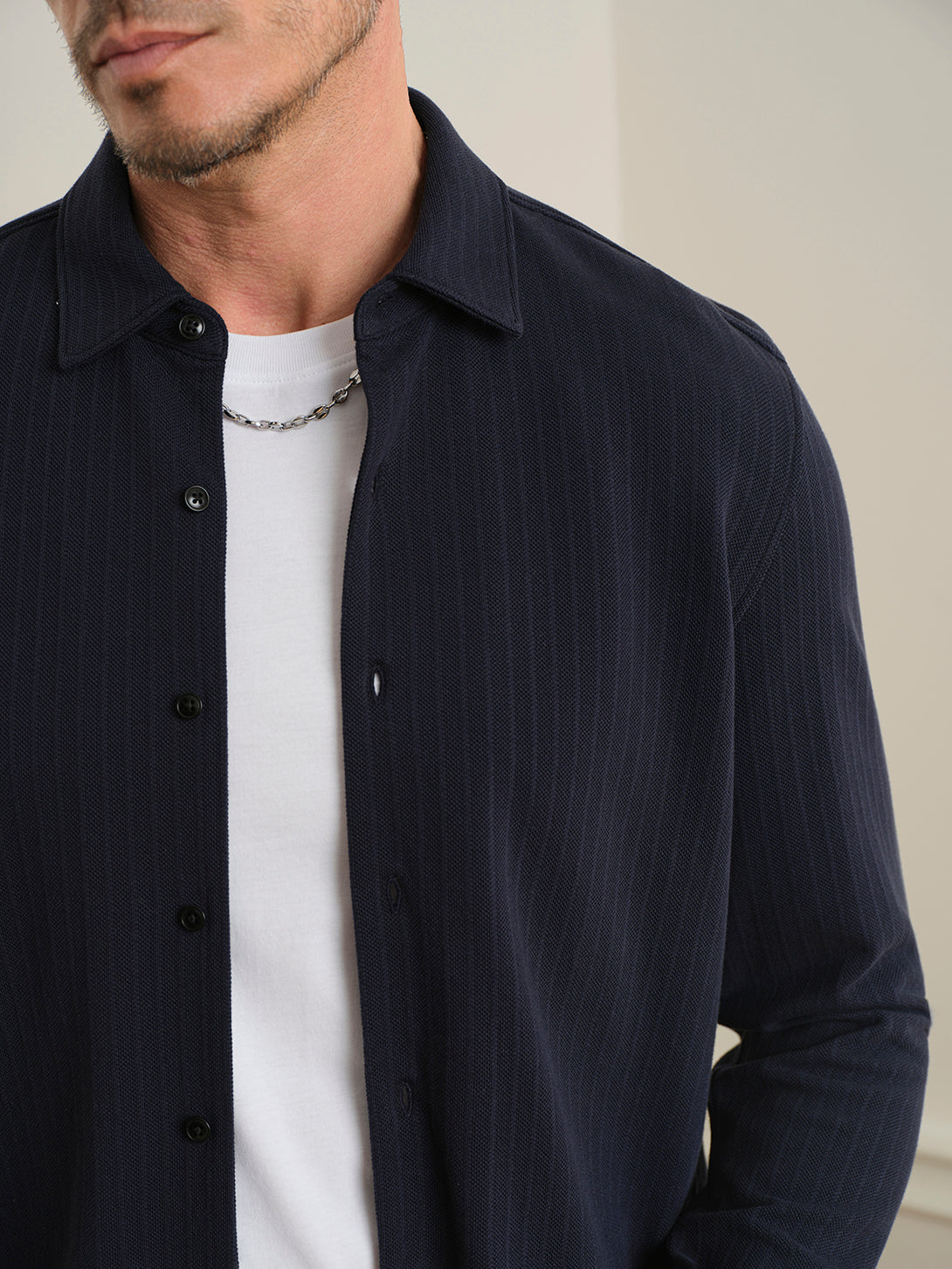 Dk Navy Darcy Jacquard Stripe Shirt Mens Button Up Woven Shirt ONS Clothing 