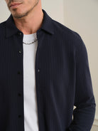 Dk Navy Darcy Jacquard Stripe Shirt Mens Button Up Woven Shirt ONS Clothing 