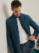 Mid Indigo Fulton Denim Shirt Mens Denim Button Down Woven Shirt Indigo Blue ONS Clothing